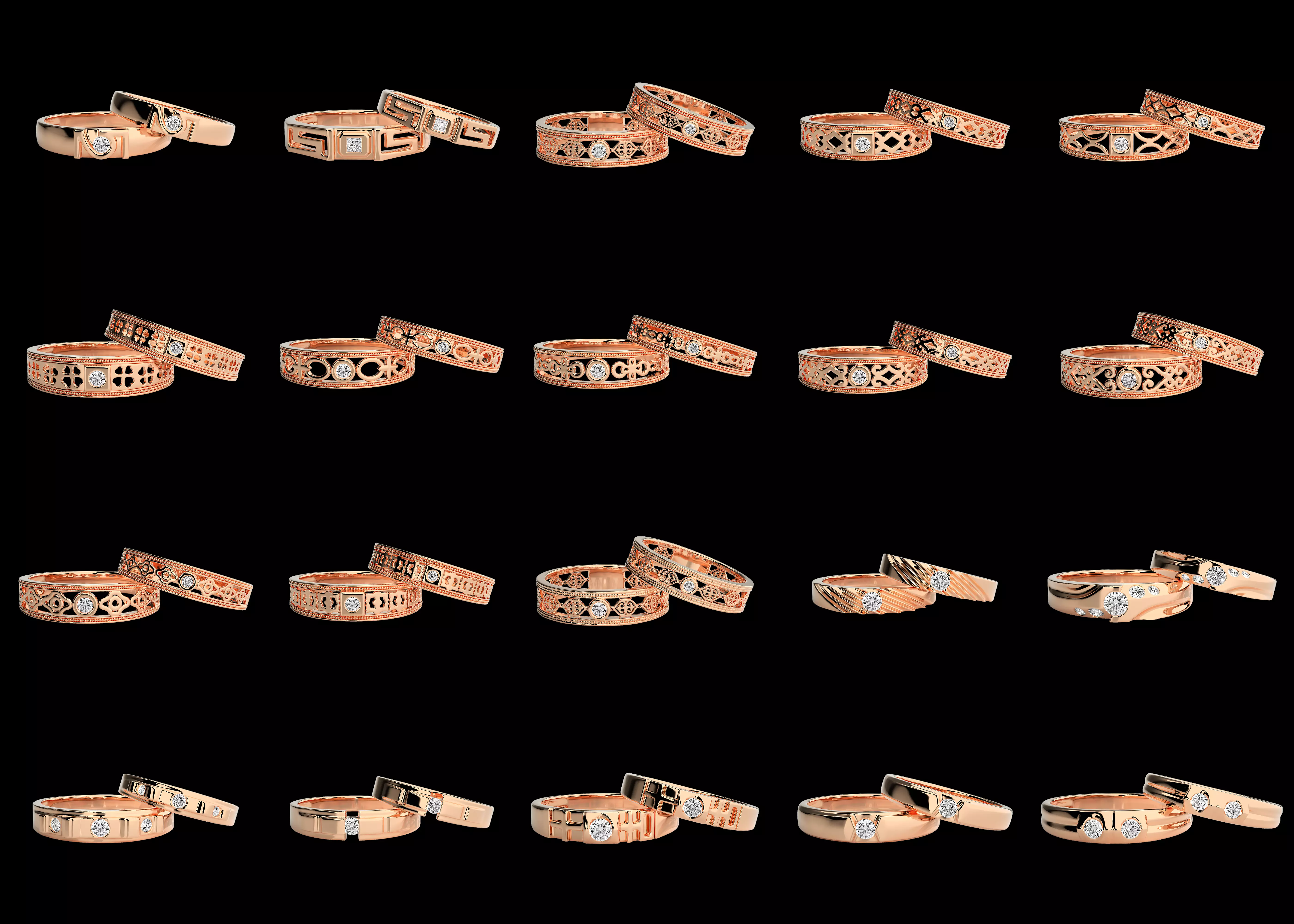 20pcs Couple Band Ring Combo Pack STL 3DM Jewelry Models 3D print model