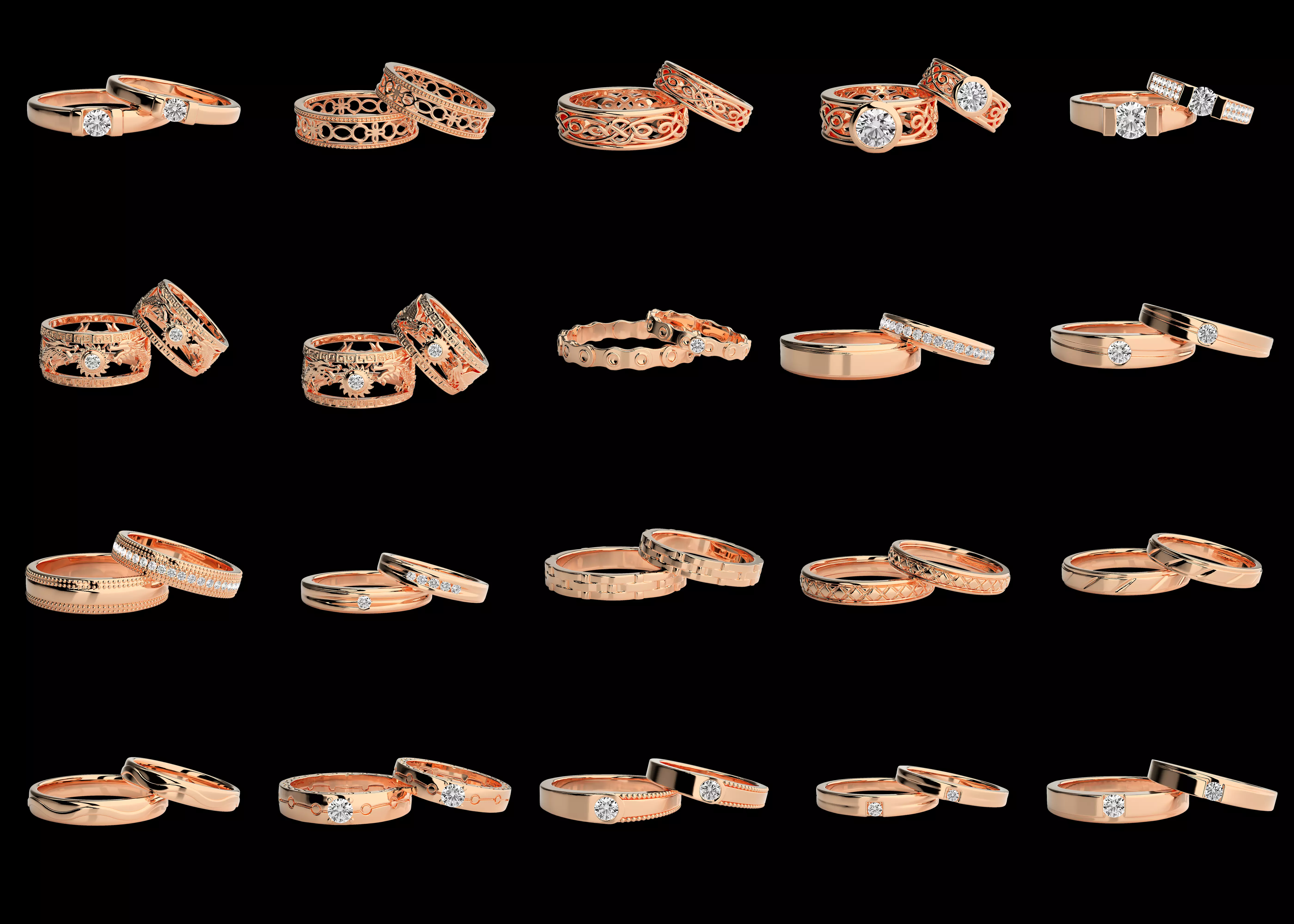 20pcs Designer Couple Ring Combo Pack STL 3DM Jewelry CAD 3D print model