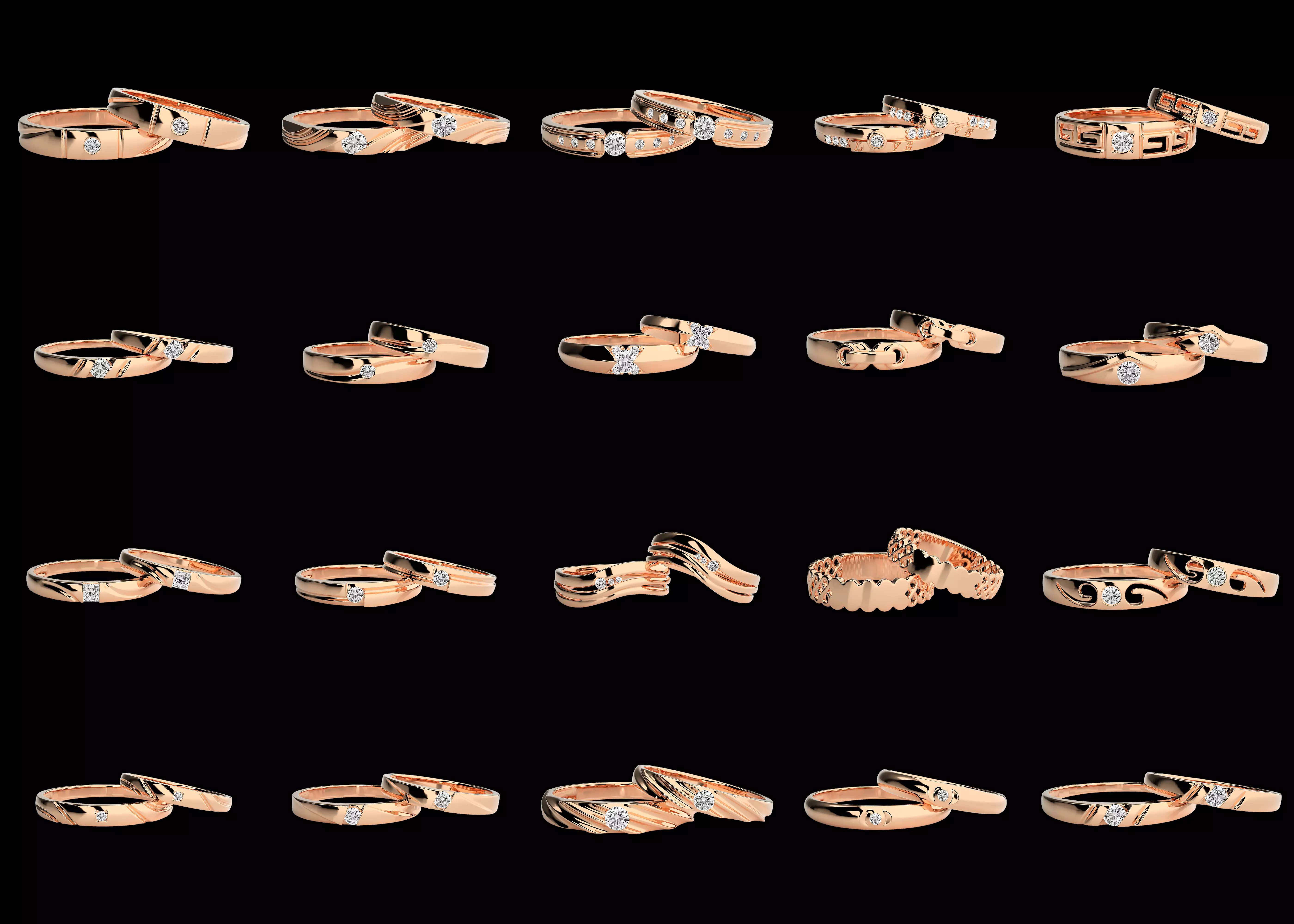 20pcs Stylish Couple Ring Combo Pack STL 3DM CAD Models 3D print model