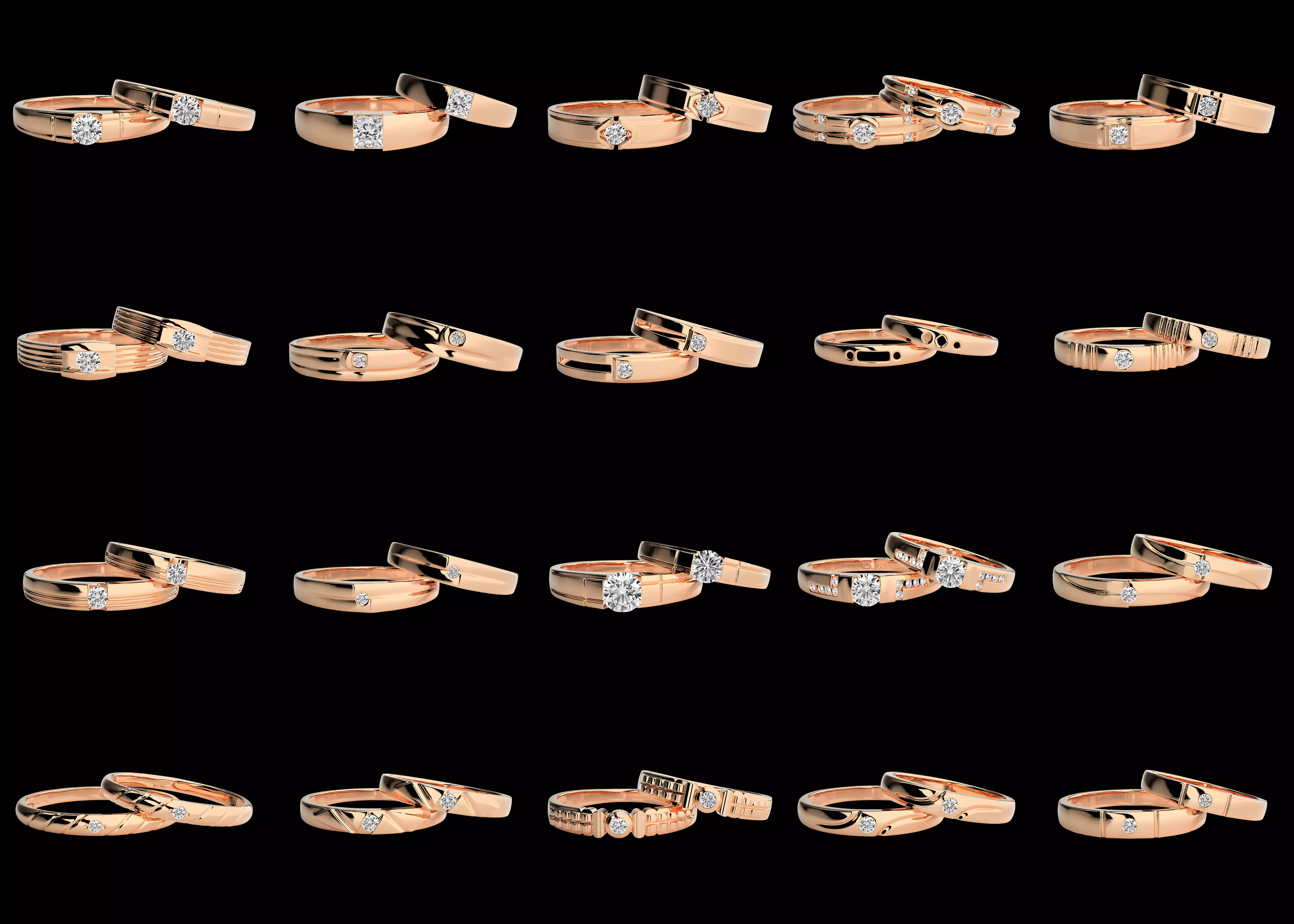 20pcs Elegant Couple Ring Combo Pack STL 3DM CAD Models 3D print model