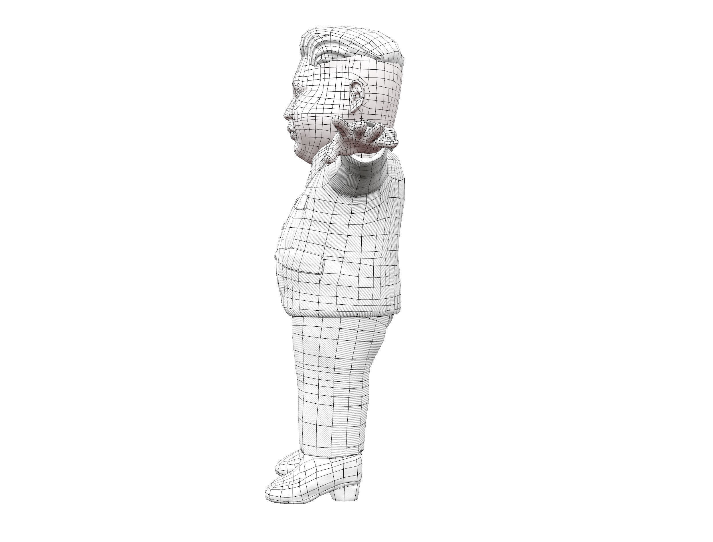 Kim Jong Un caricature low poly animated Low-poly 3D model_12