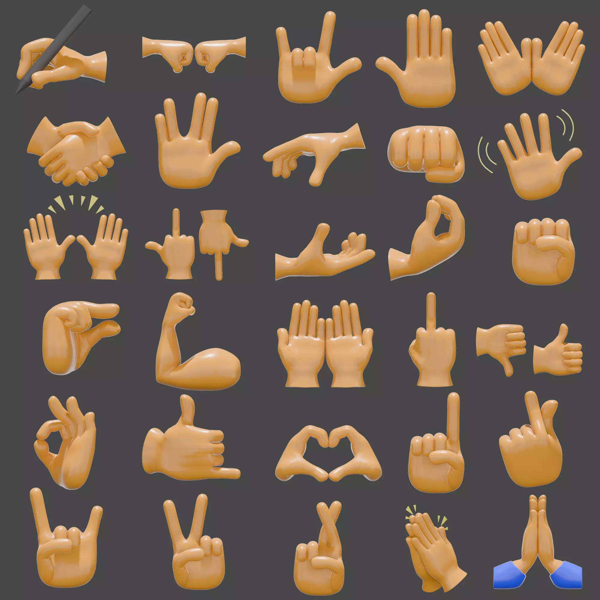 Hands Emoji Megapack Low-poly 3D model