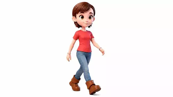 Stylized Cartoon Girl Kid Character - Rigged Cute Child 