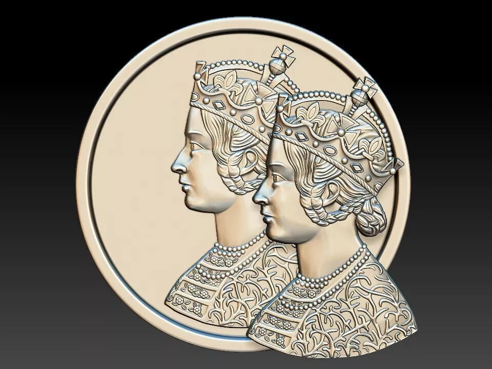 Queen Victoria Portrait Bas-Relief and Medallion 3D Model 3D print model