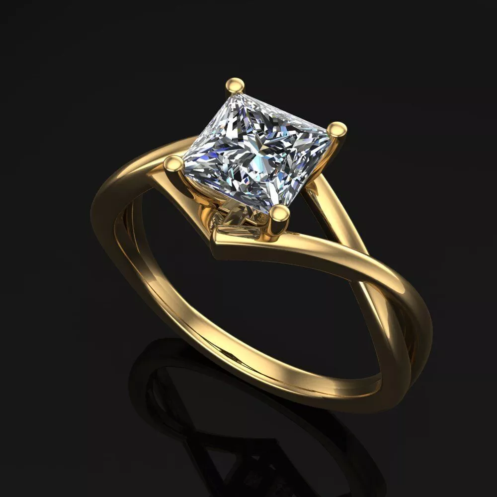 Solitaire Twisted Shank Engagement Ring Square 3D Model 3D print model