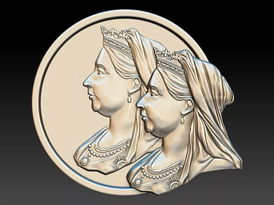 Queen Victoria Widow Era Portrait Bas-Relief and Medallion 3D print model