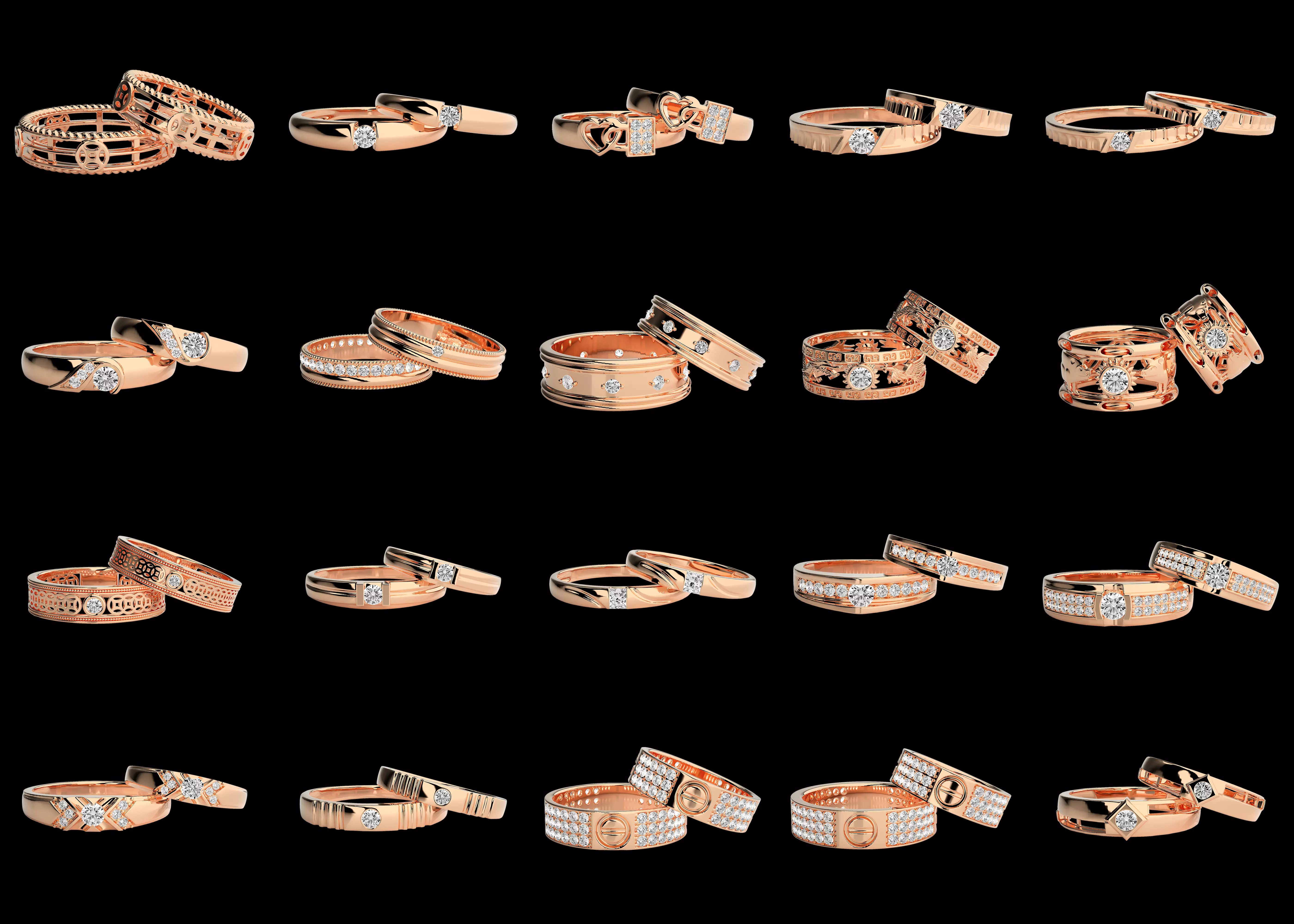 20pcs Luxury Couple Band Ring Combo Pack STL 3DM Models 3D print model