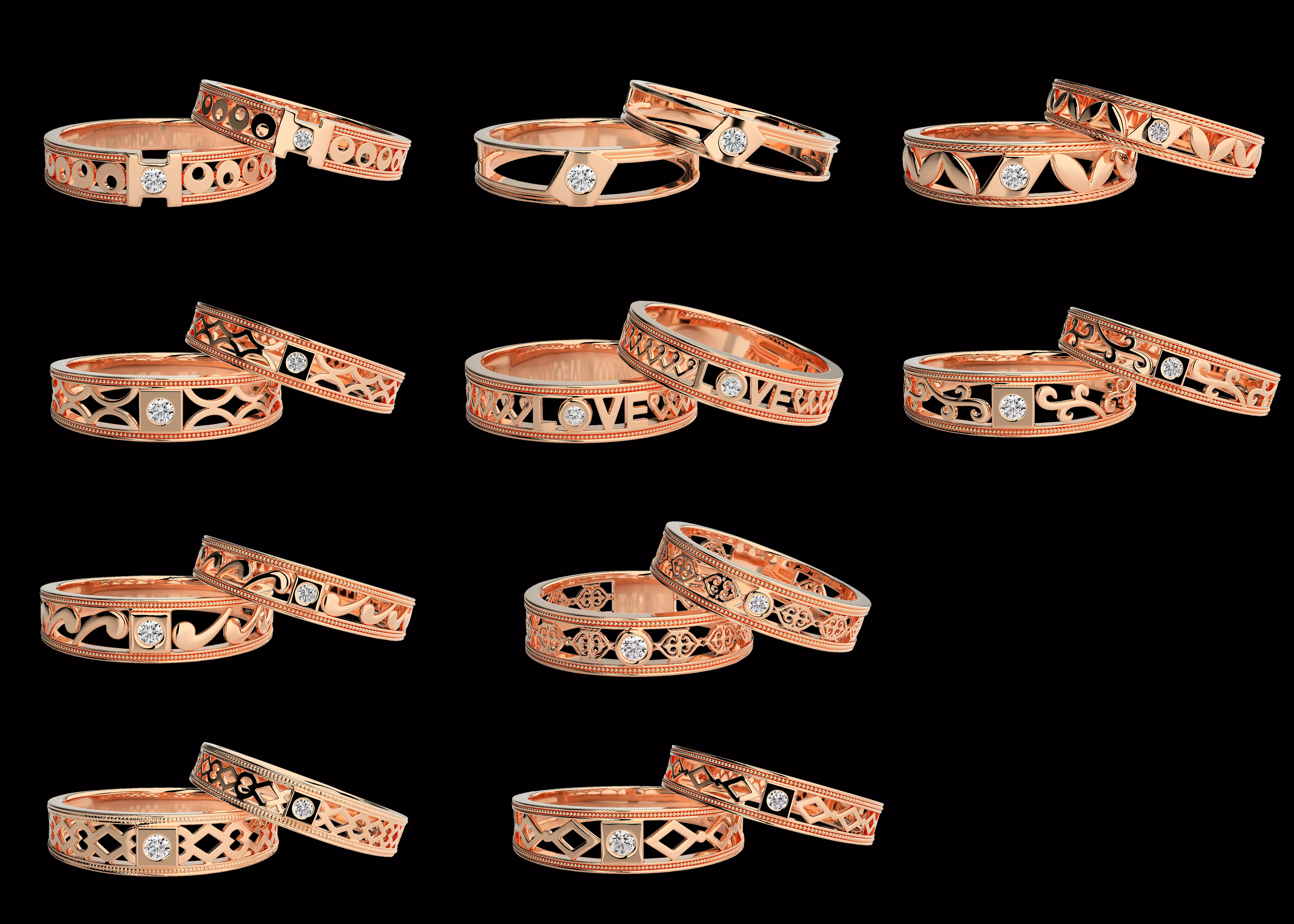 10pcs Couple Band Ring Combo Pack STL 3DM CAD Models 3D print model