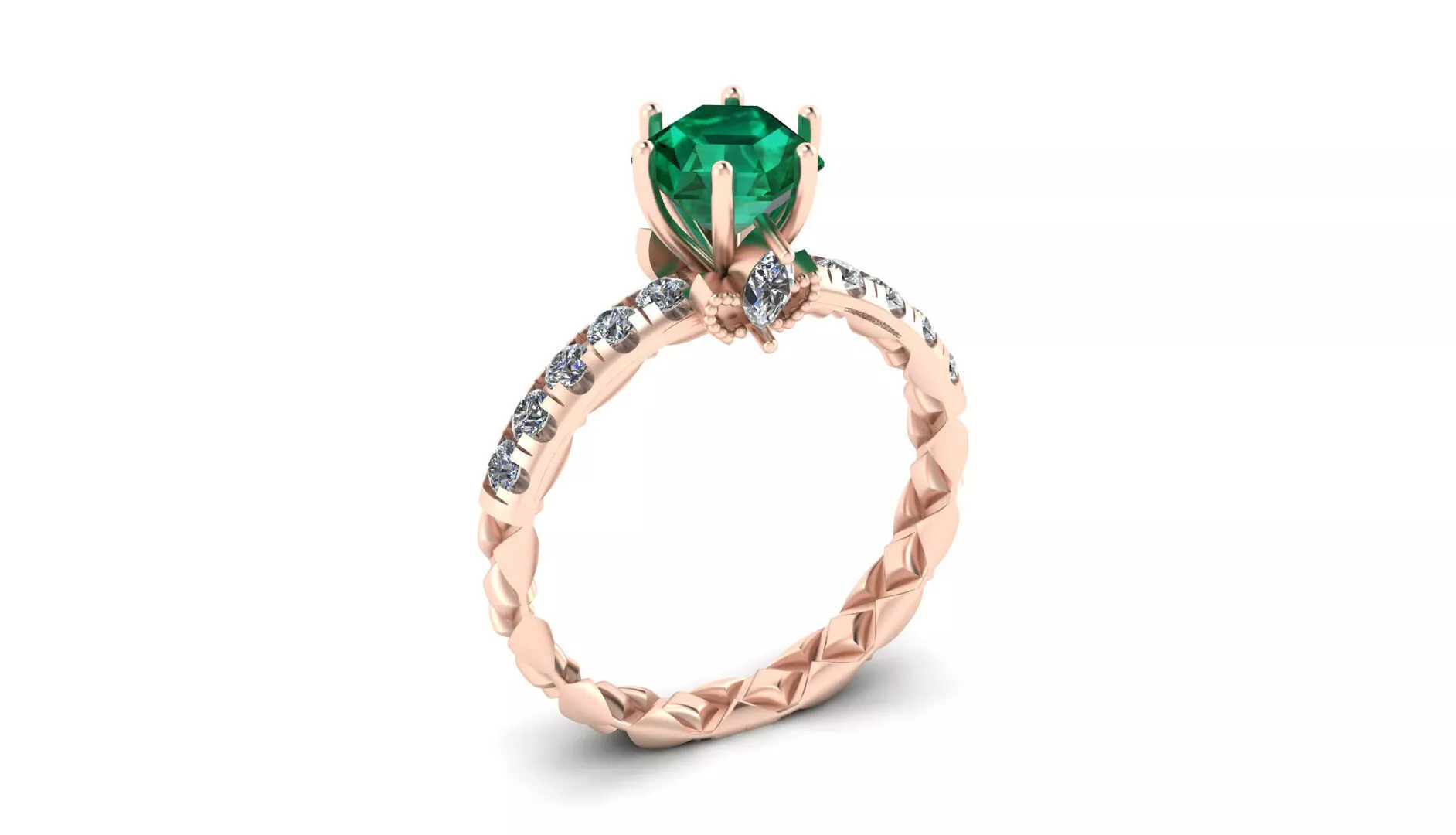 hexagonal emerald and marquise high jewelry ring 3D print model