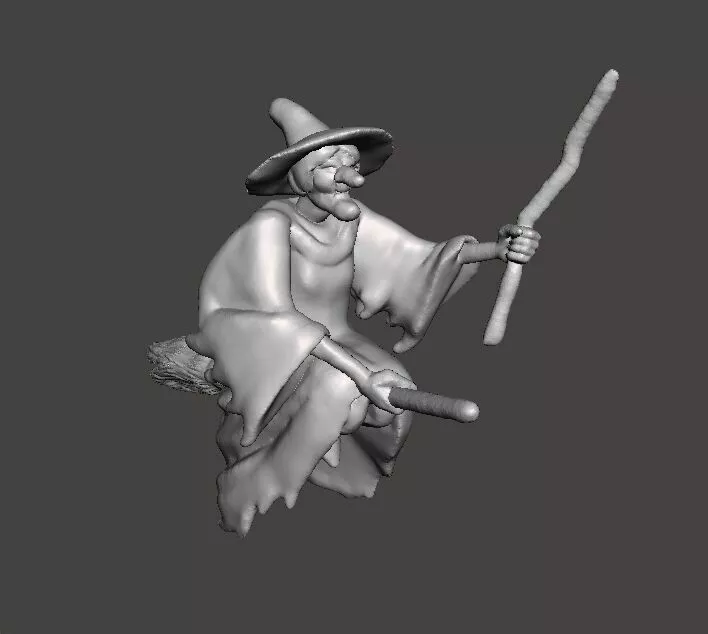 SD WITCH ON BROOM MINIATURE MODEL FOR FANTASY OR HORROR GAME RPG 3D print model