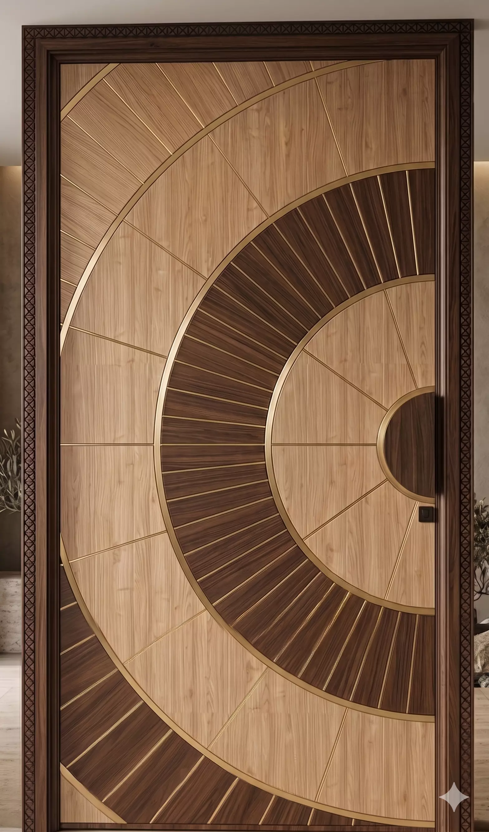 Modern Geometric Wood and Brass Door 3D model