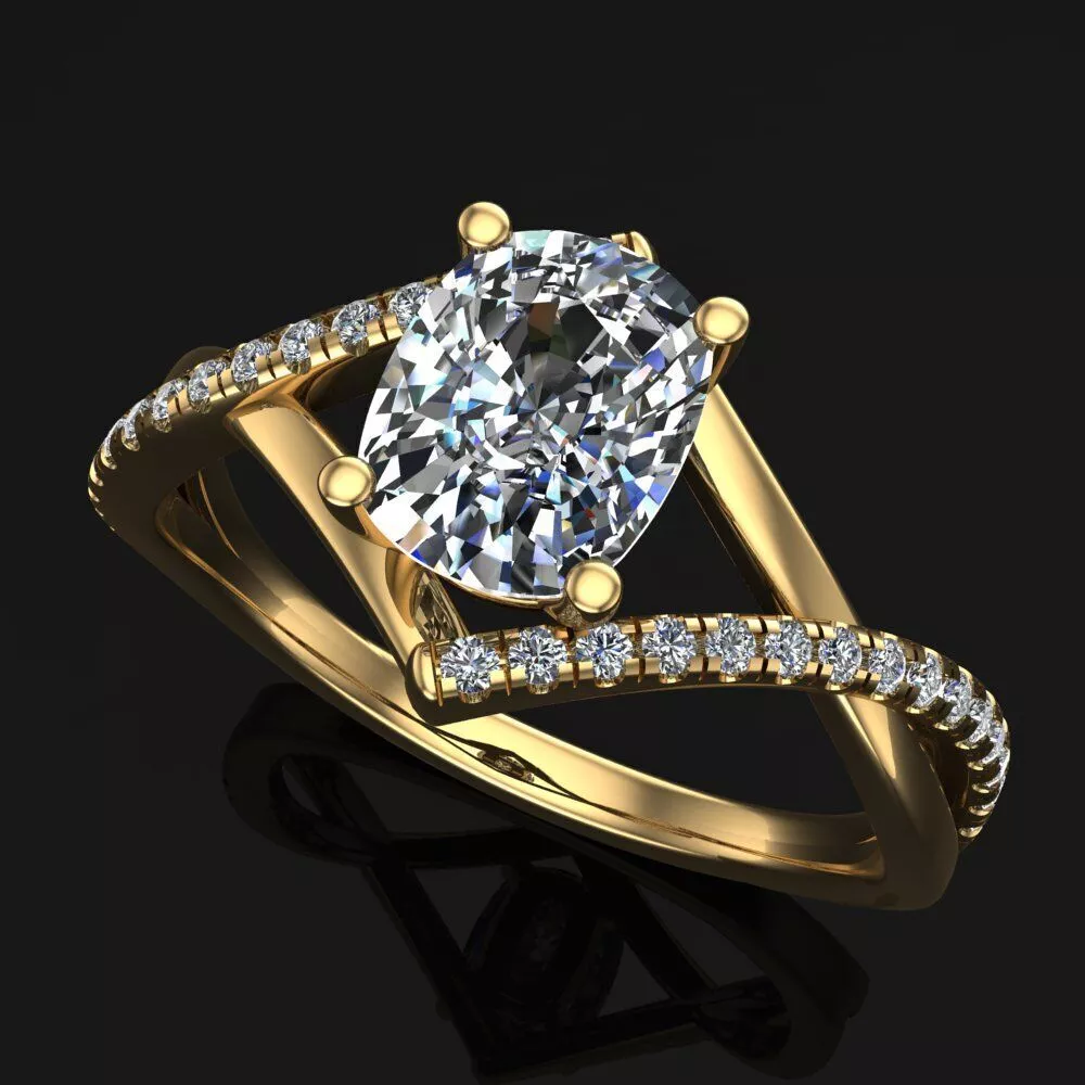 Cushion Cut Bypass Pave Engagement Ring 3D Model 3D print model
