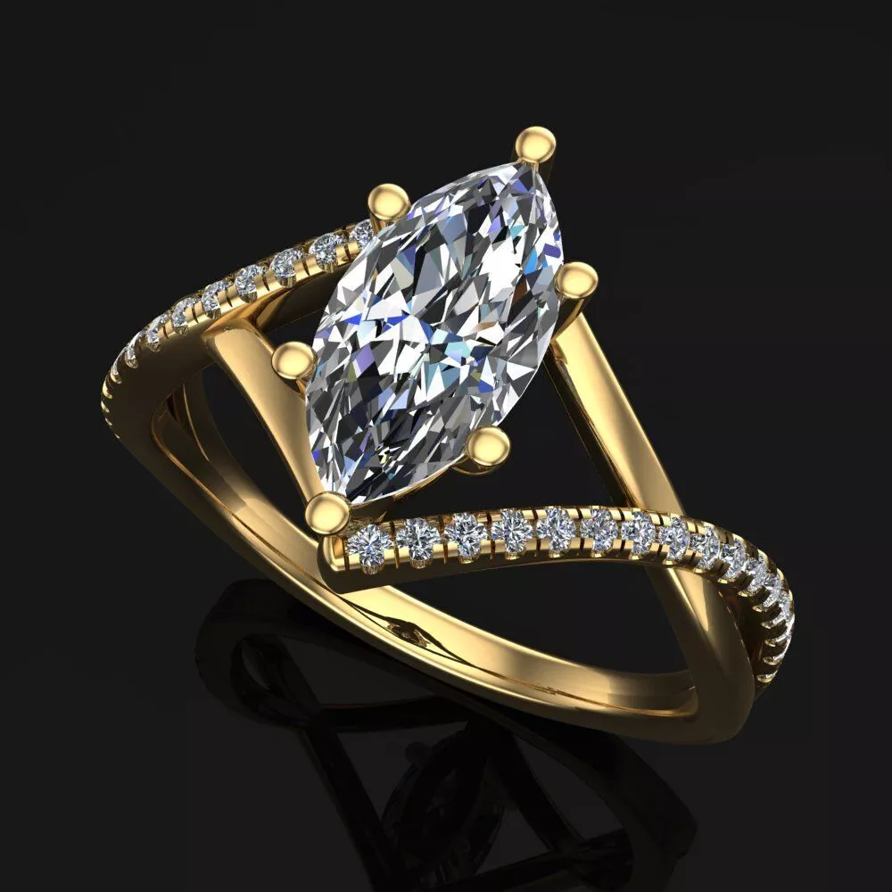 Marquise Crossover Split Shank Engagement Ring 3D Model 3D print model