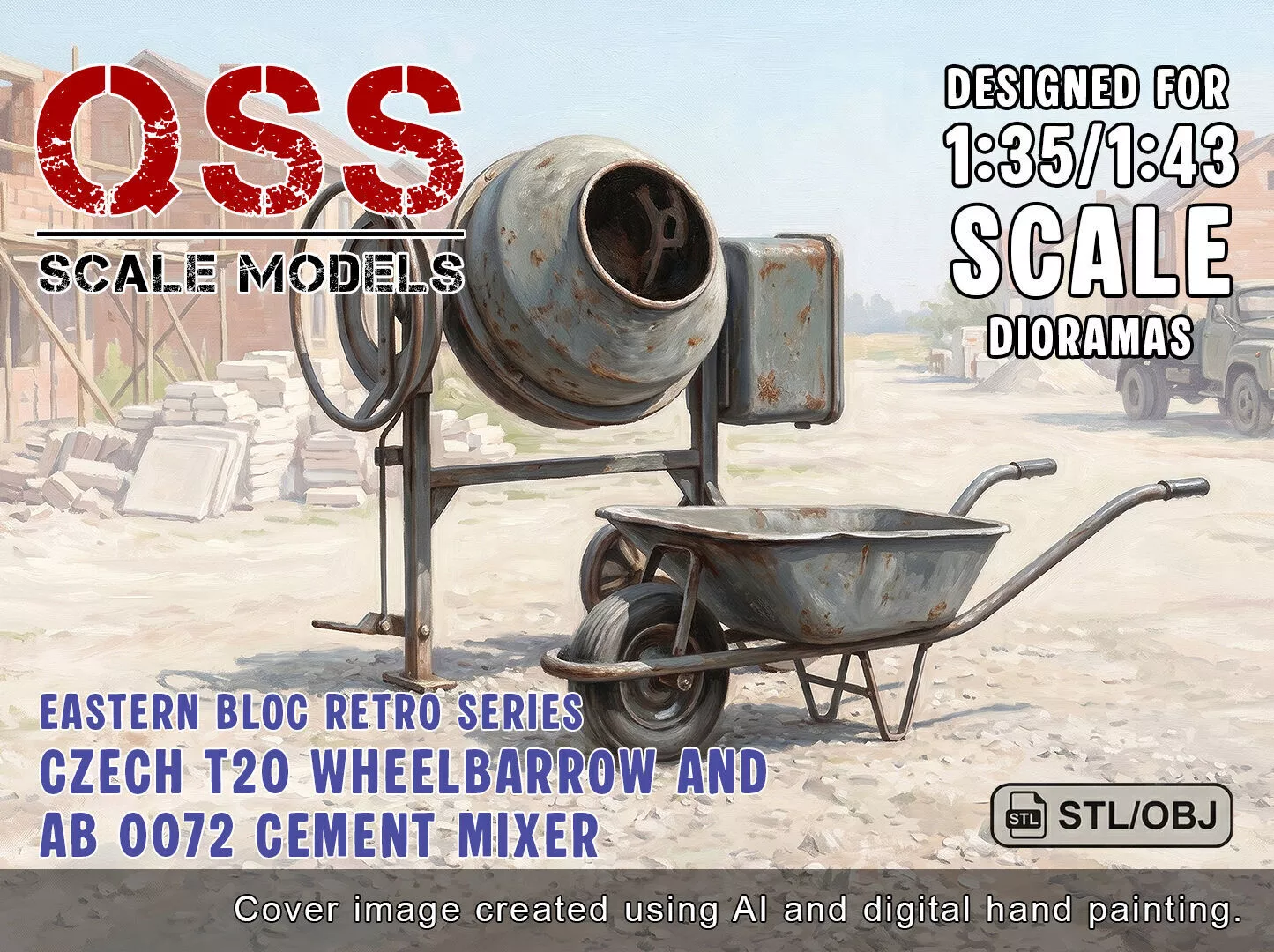 Czech T20 Wheelbarrow and AB 0072 Cement Mixer 3D print model