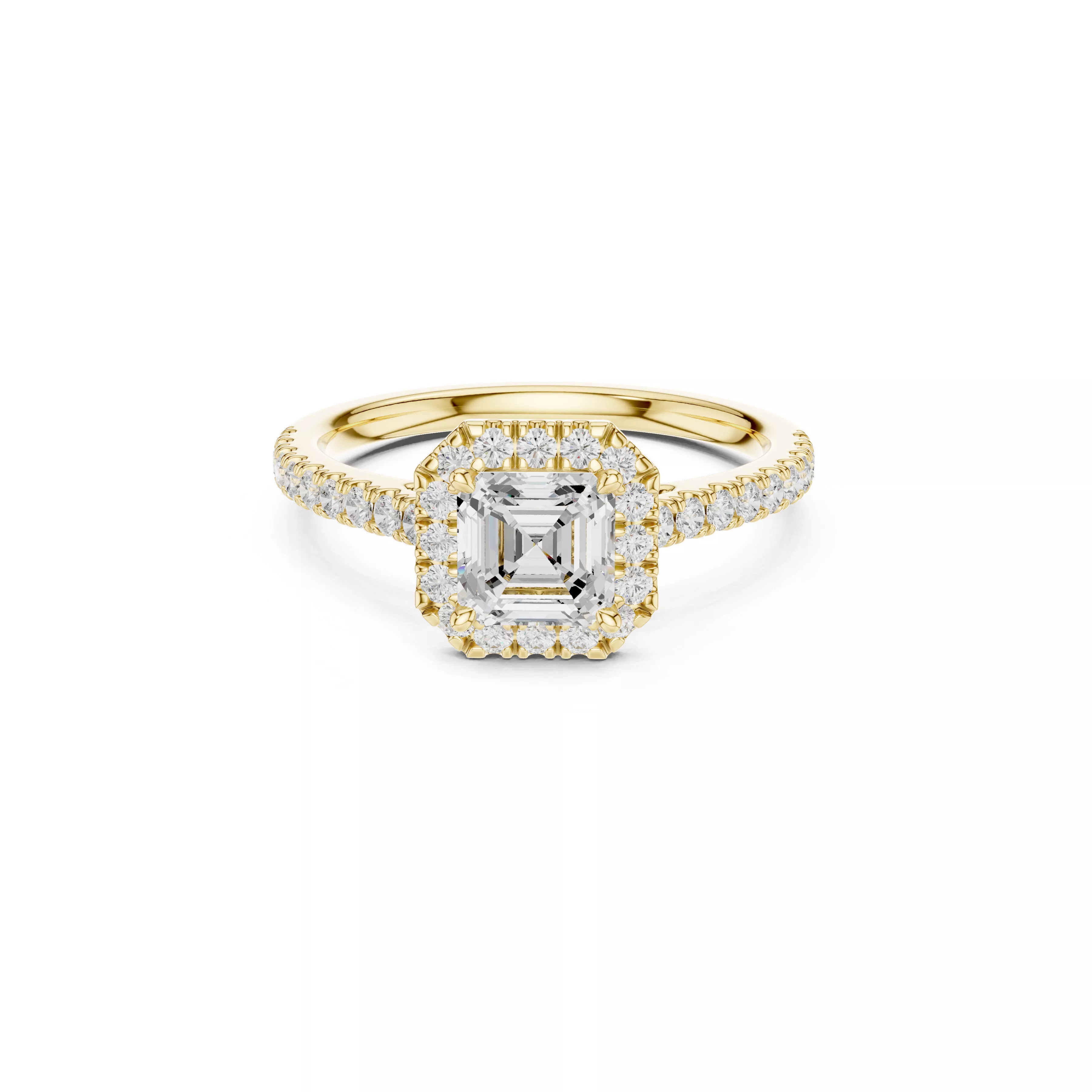 Asscher Halo Engagement Ring Emerald Step Cut Bridal CAD 3D print model