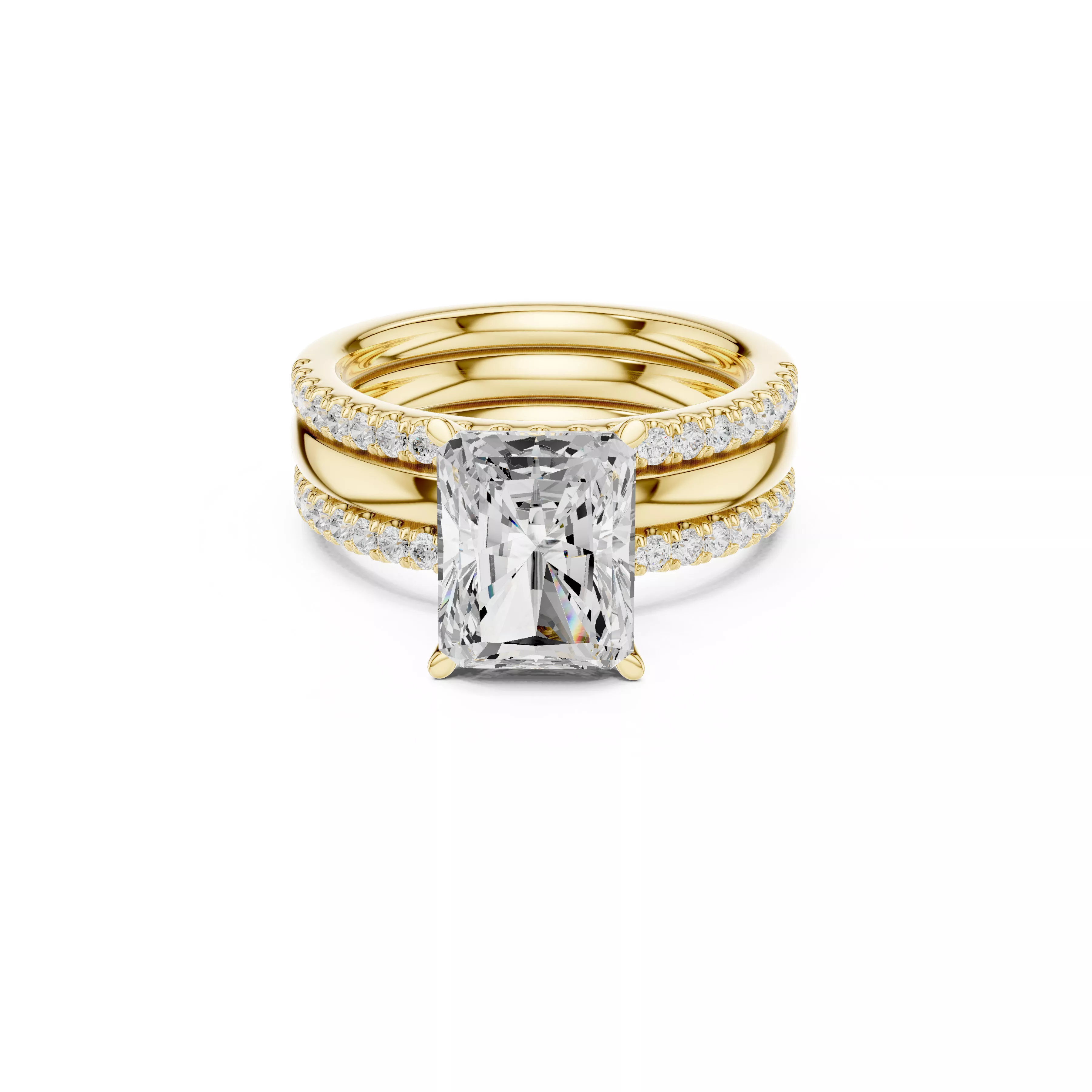 Radiant Bridal Ring Set Double Band Engagement Ring CAD 3D print model