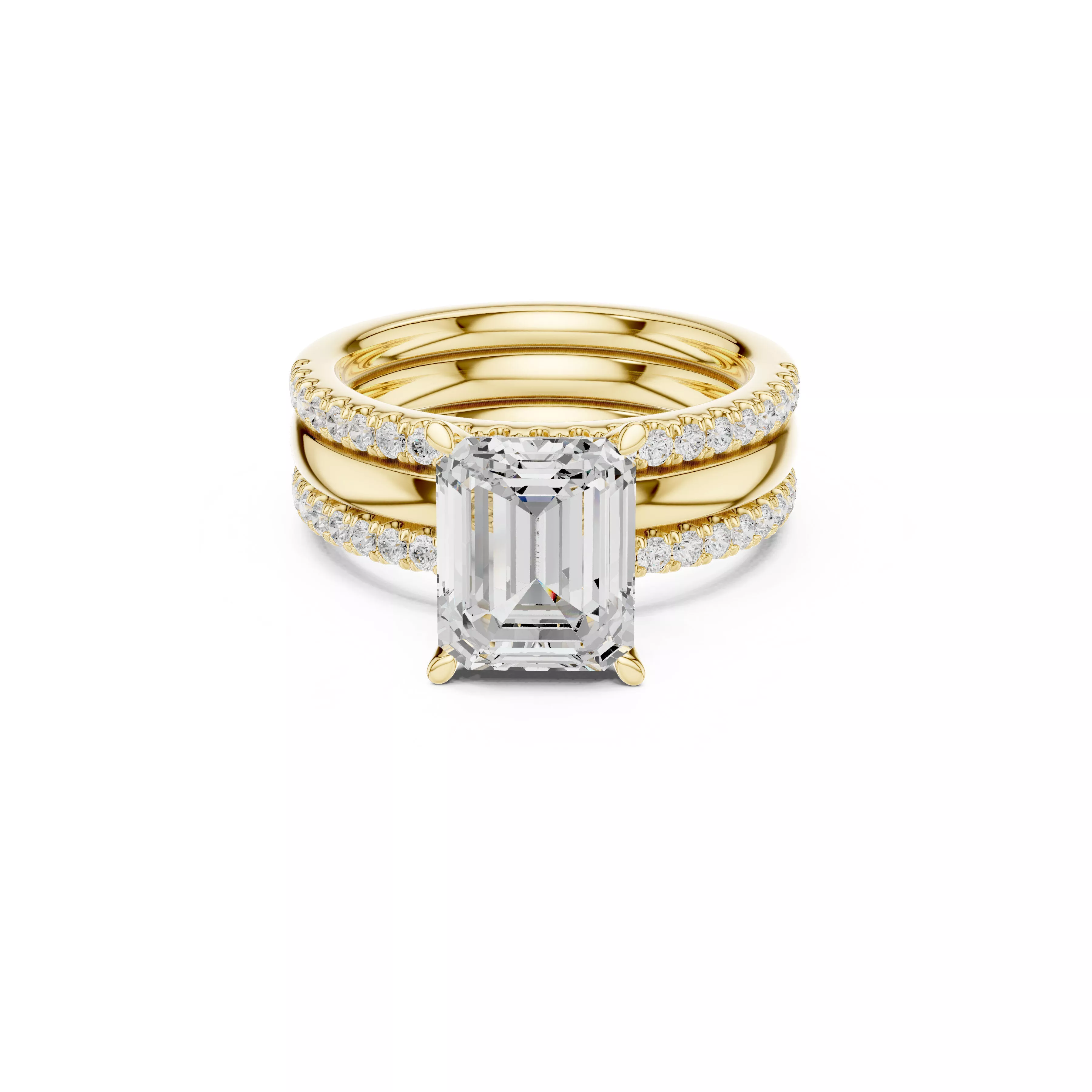 Emerald Cut Multi Band Pave Ring Luxury Double Row Bridal CAD 3D print model