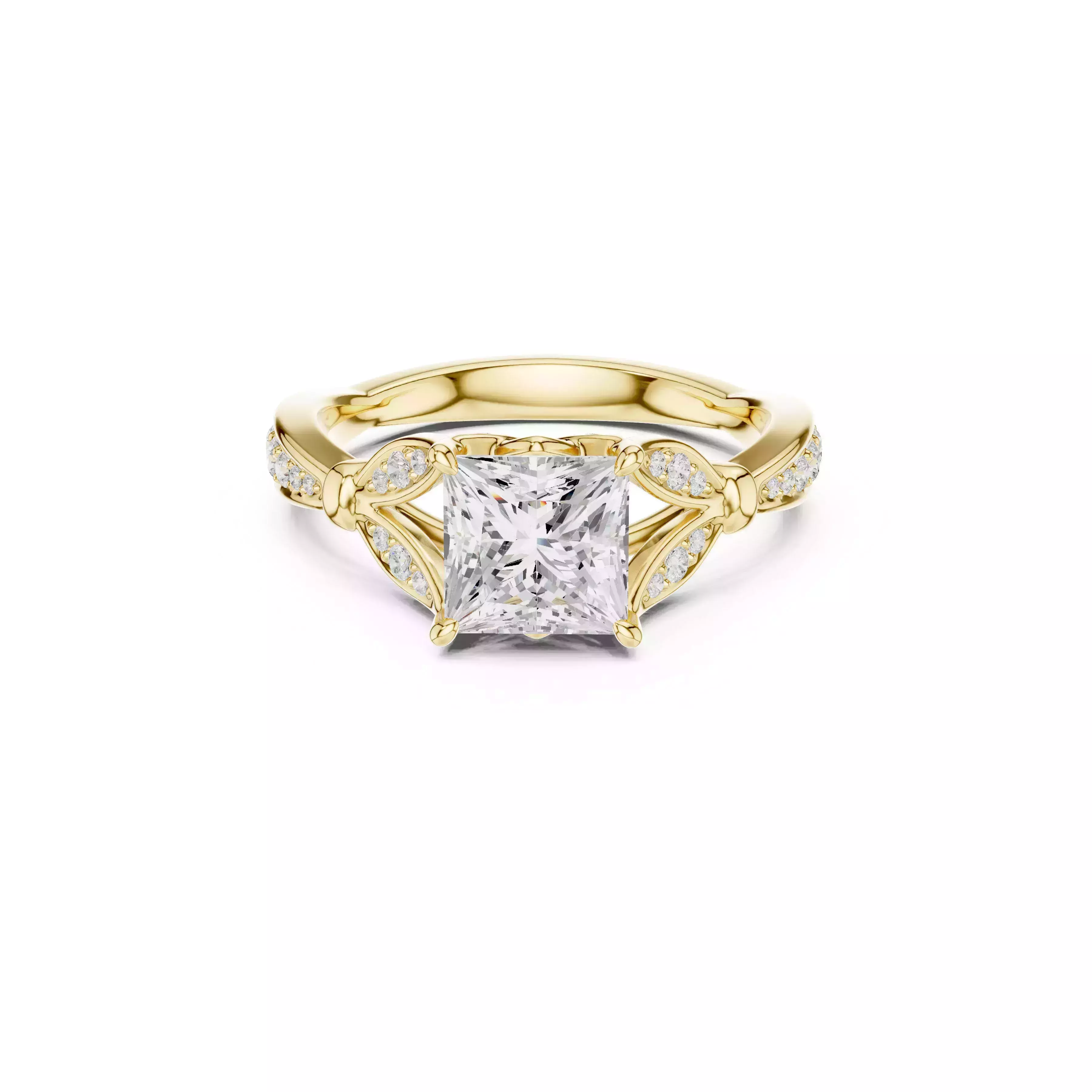 Princess Cut Vintage Engagement Ring Nature Inspired Bridal Ring 3D print model