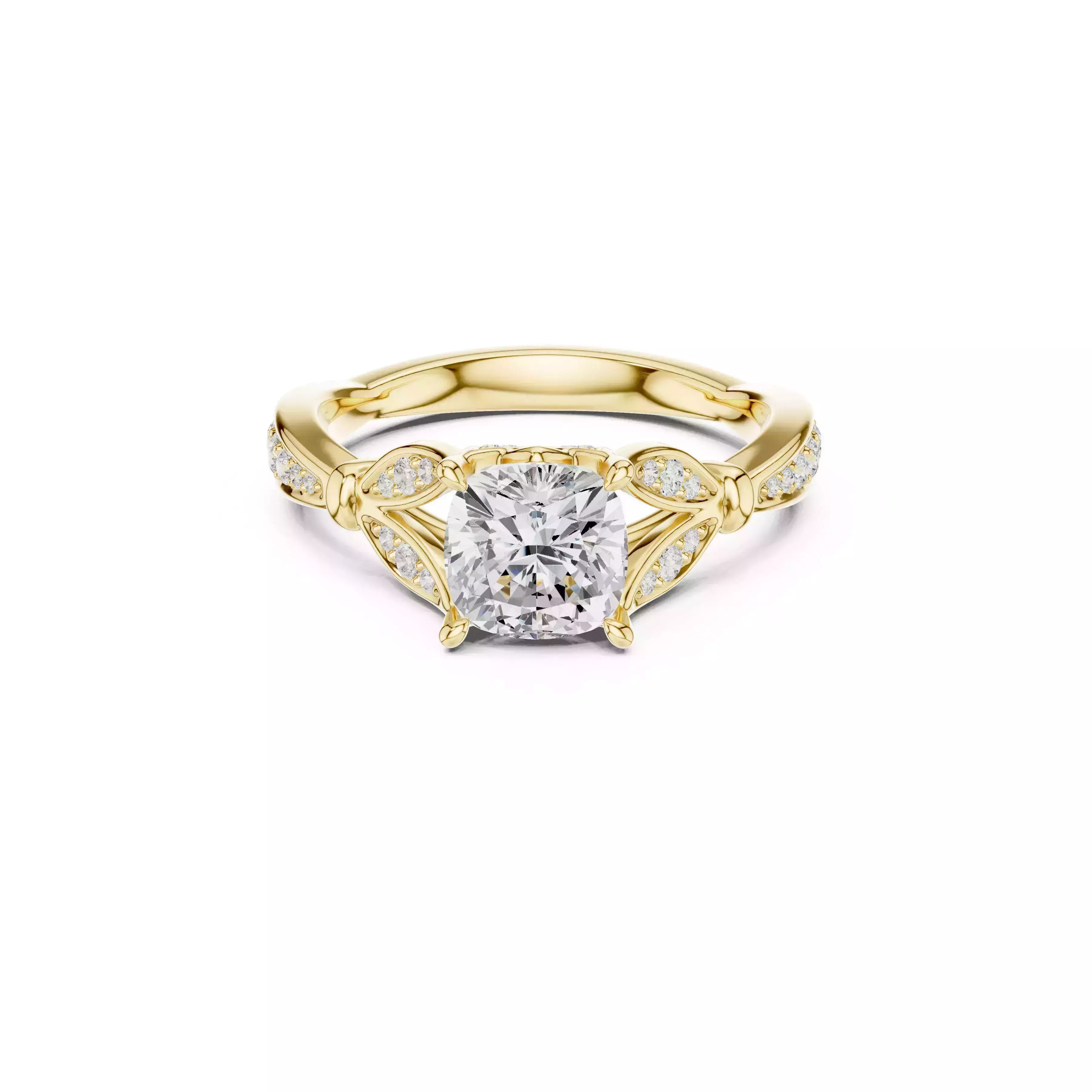 Cushion Cut Engagement Ring Antique Inspired Bridal Ring CAD 3D print model