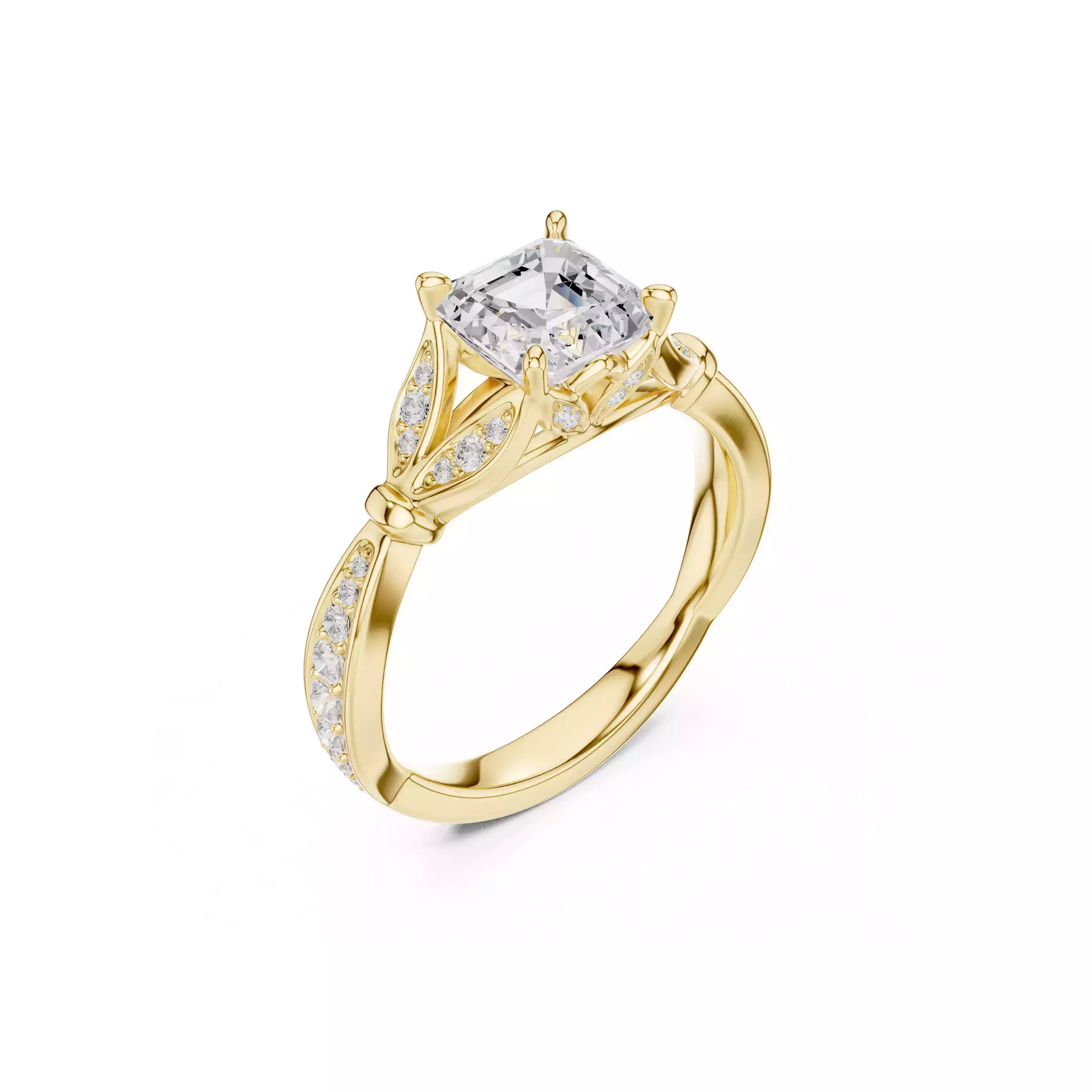 Vintage Asscher Cut Engagement Ring Antique Milgrain Bridal CAD 3D print model