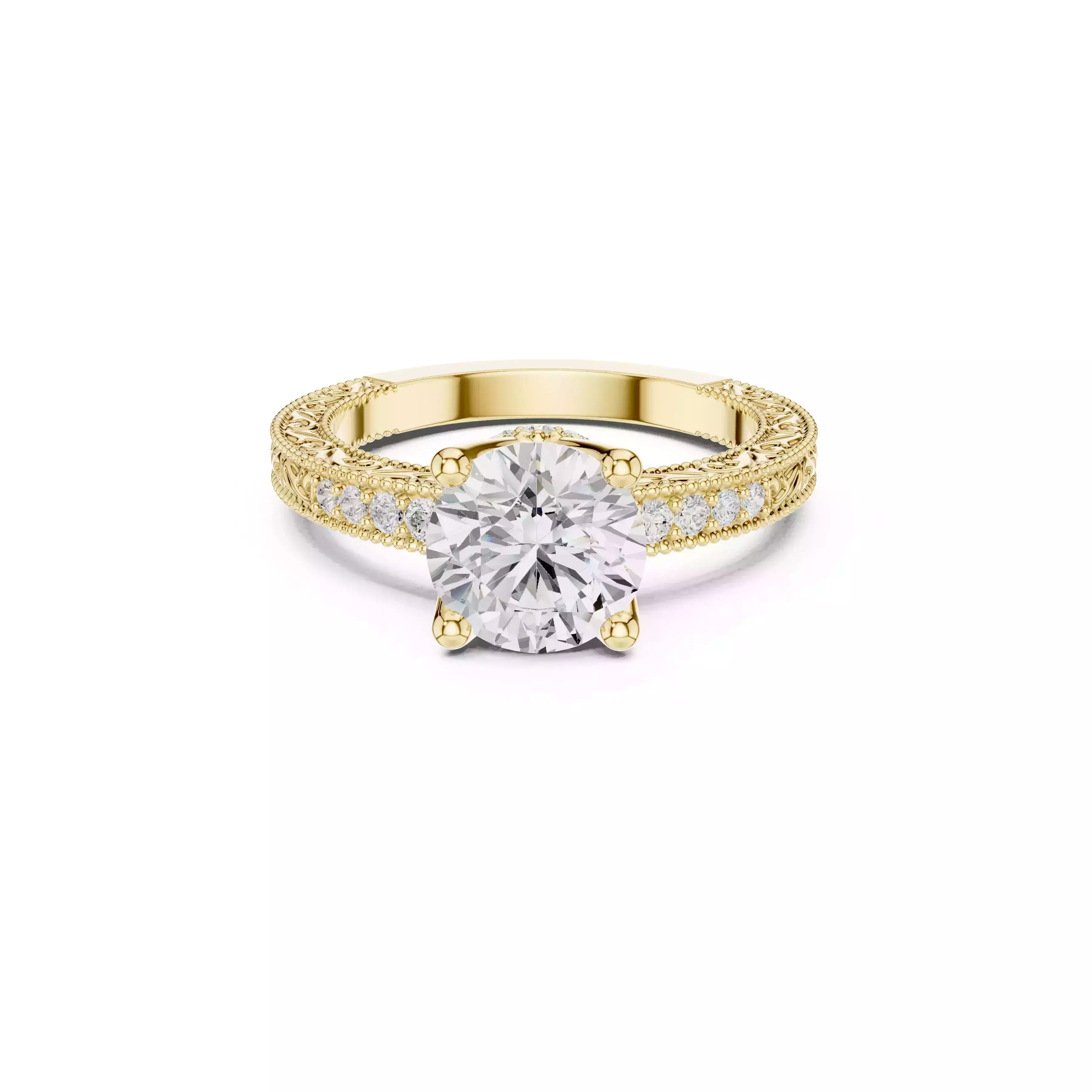 Round Solitaire Engagement Ring Vintage Milgrain Bridal CAD 3D print model