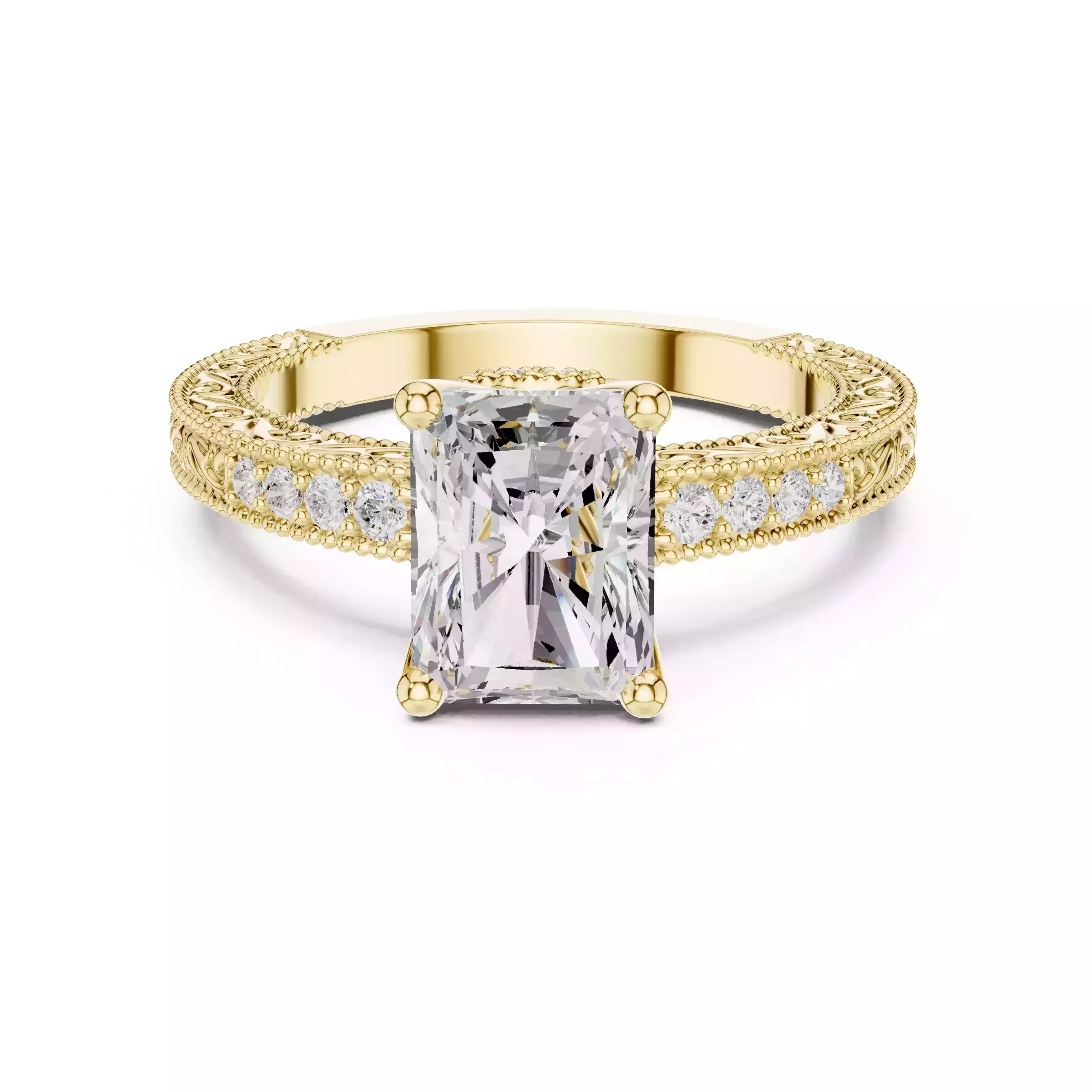 Vintage Radiant Cut Engagement Ring Milgrain Solitaire Bridal 3D print model