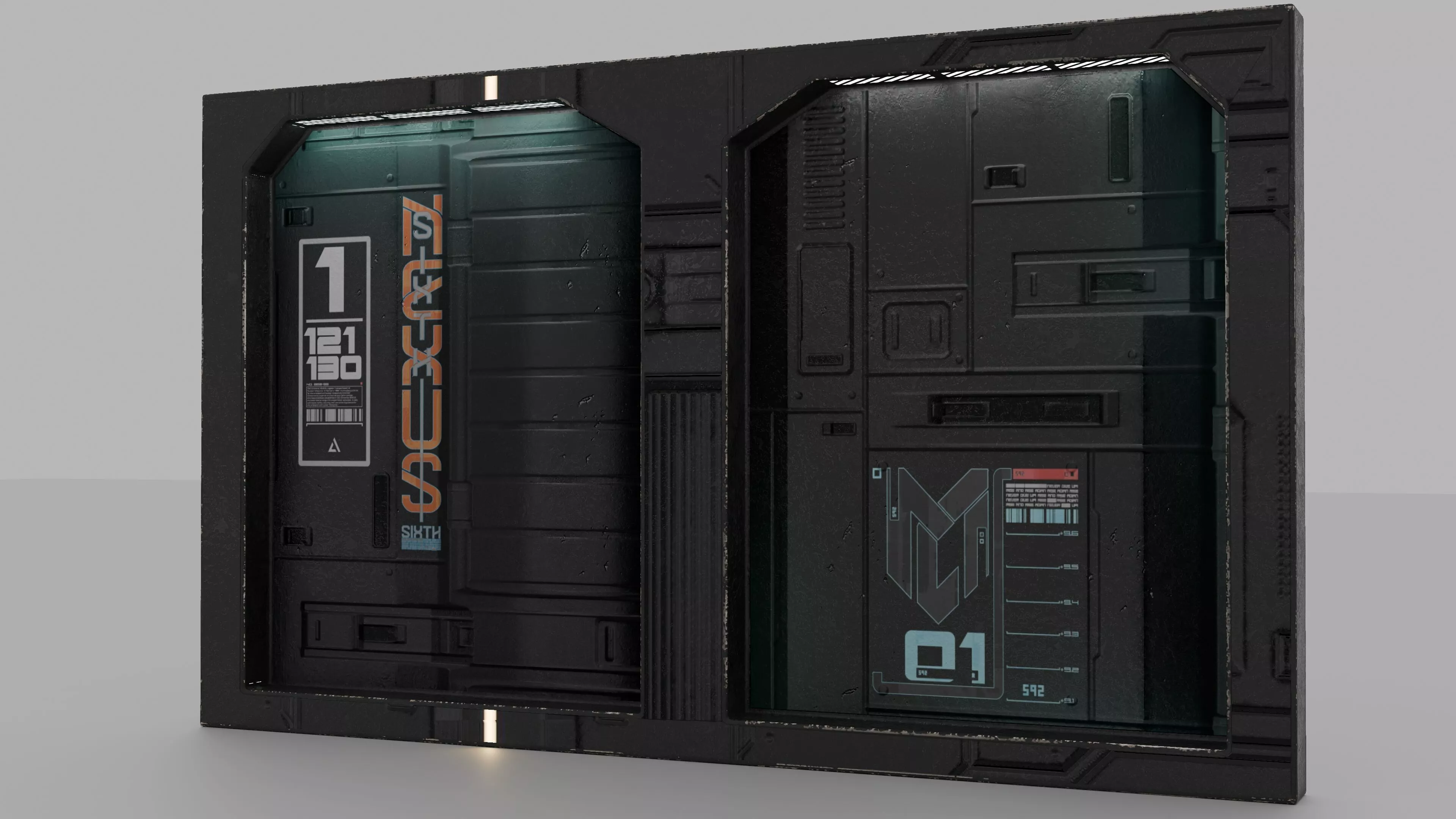 Sci-Fi Cyberpunk Modular Wall Panel Low Poly Spaceship Corridor Low-poly 3D model