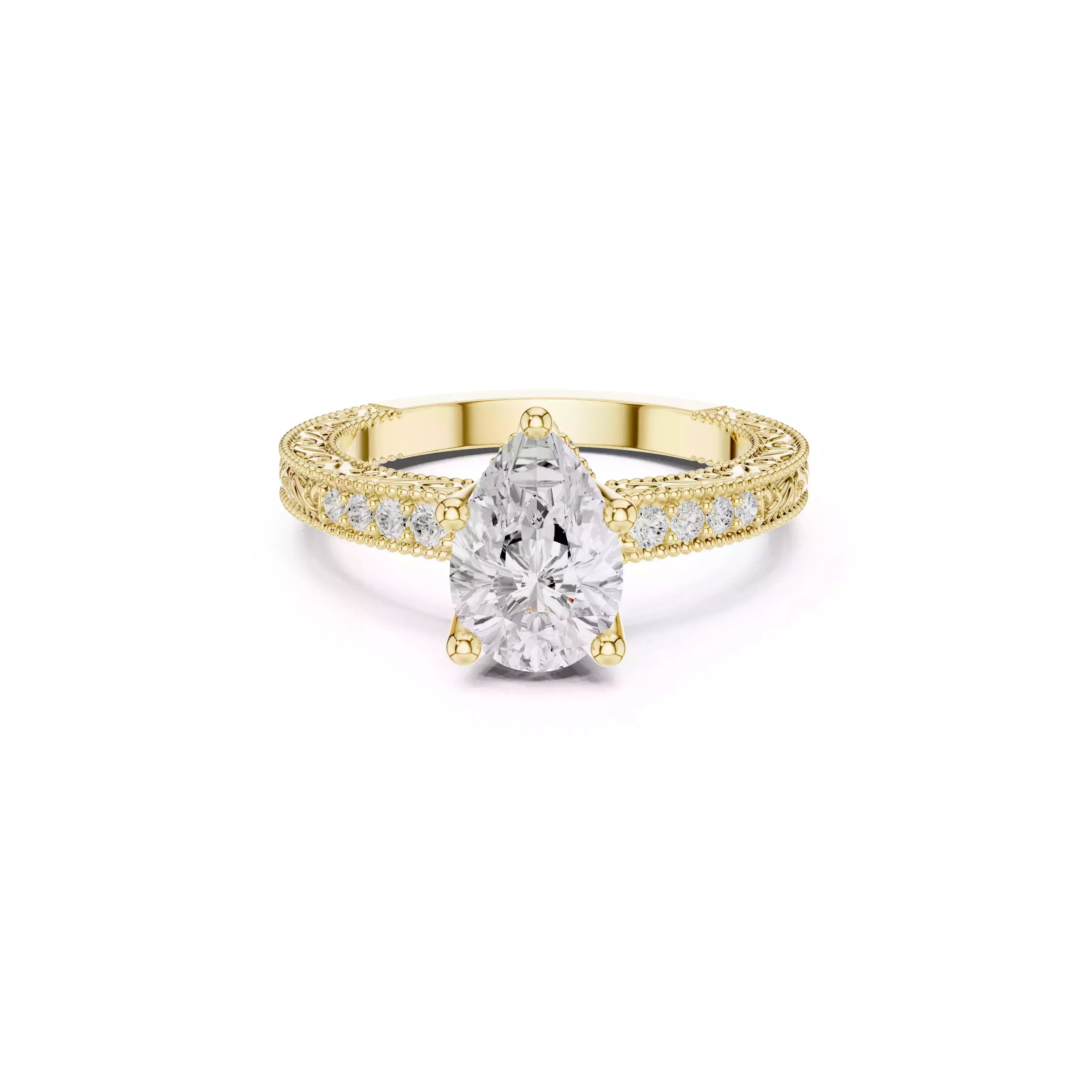 Vintage Pear Engagement Ring Milgrain Bridal CAD 3D print model