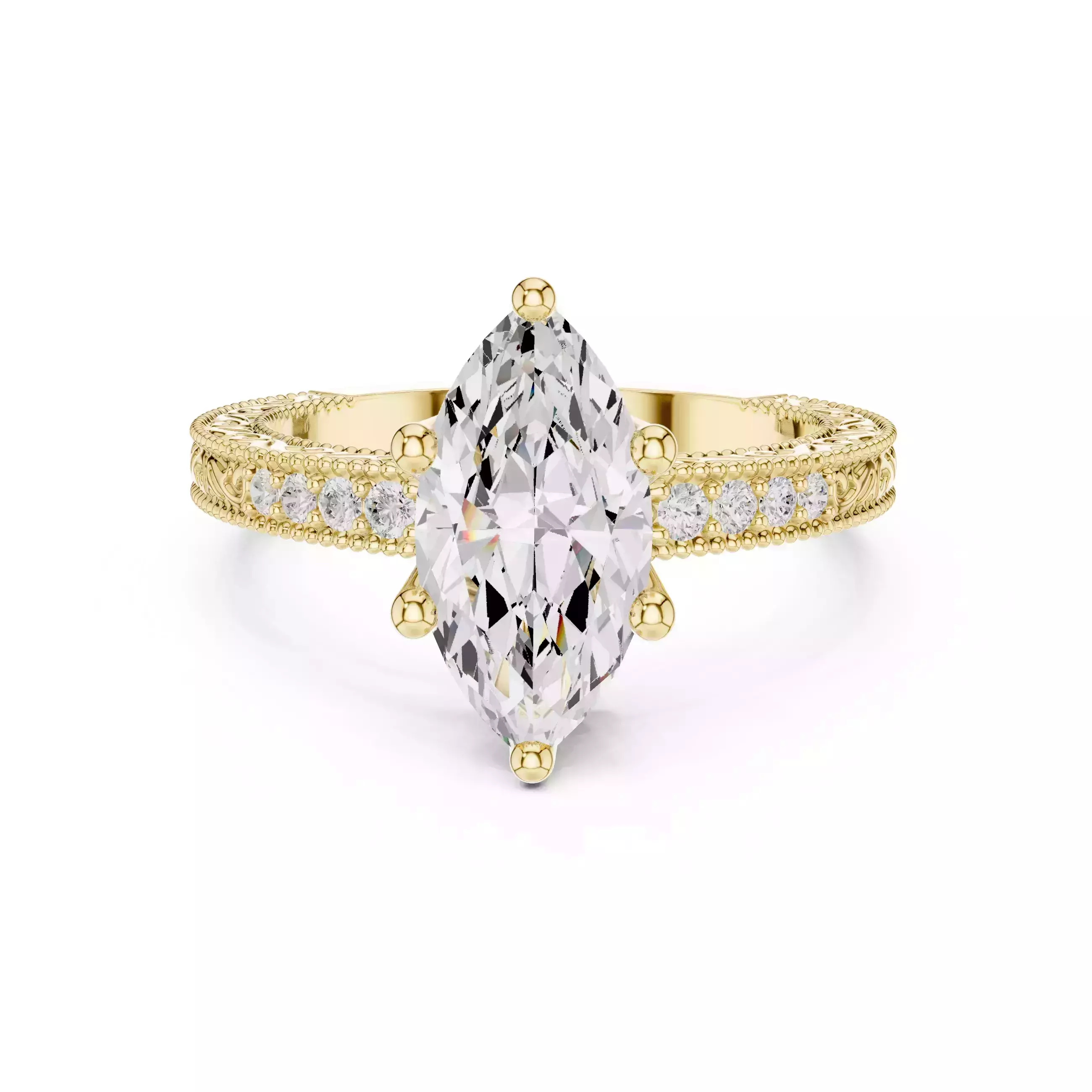 Vintage Marquise Engagement Ring Milgrain Solitaire Bridal CAD 3D print model