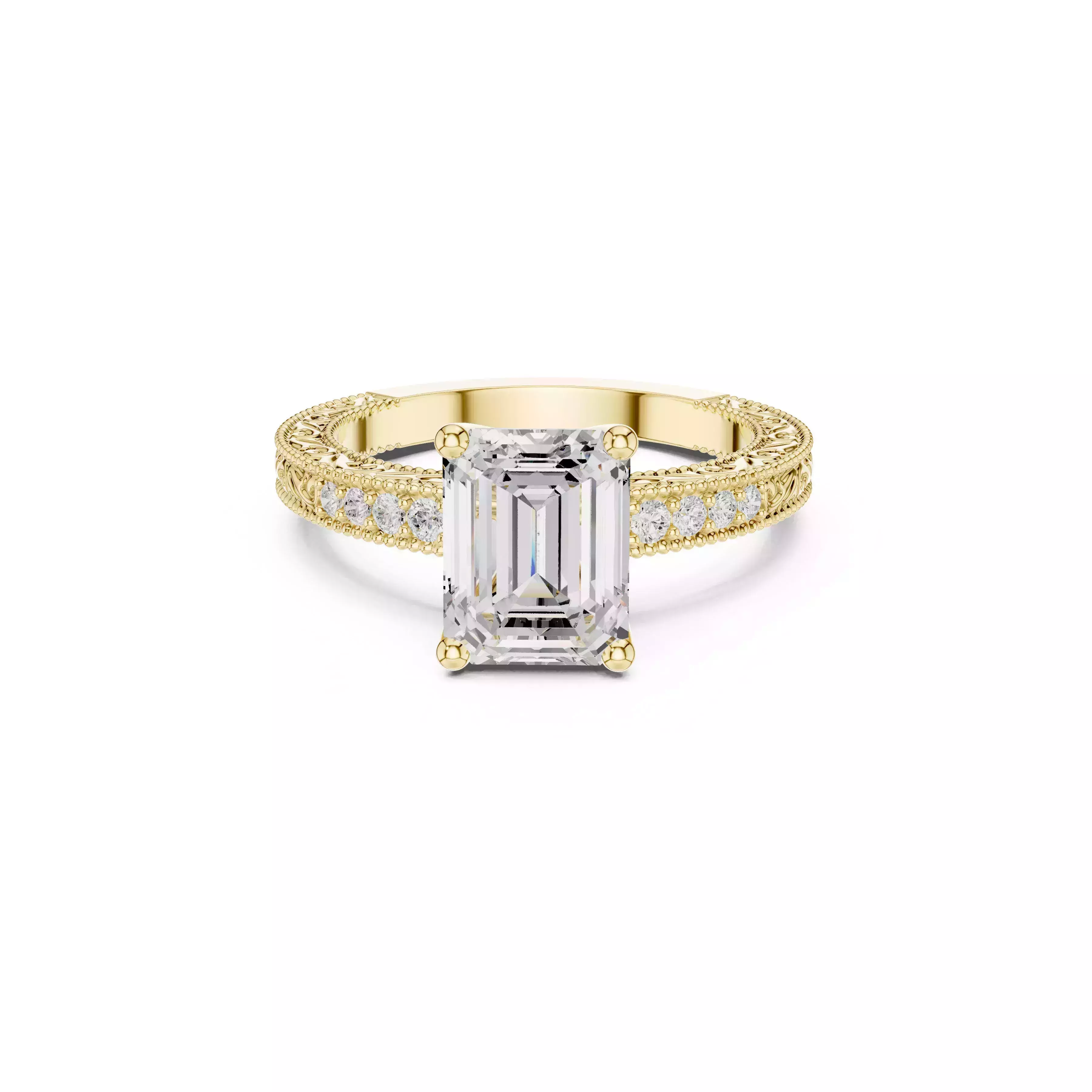 Vintage Emerald Cut Engagement Ring Milgrain Solitaire Bridal 3D print model