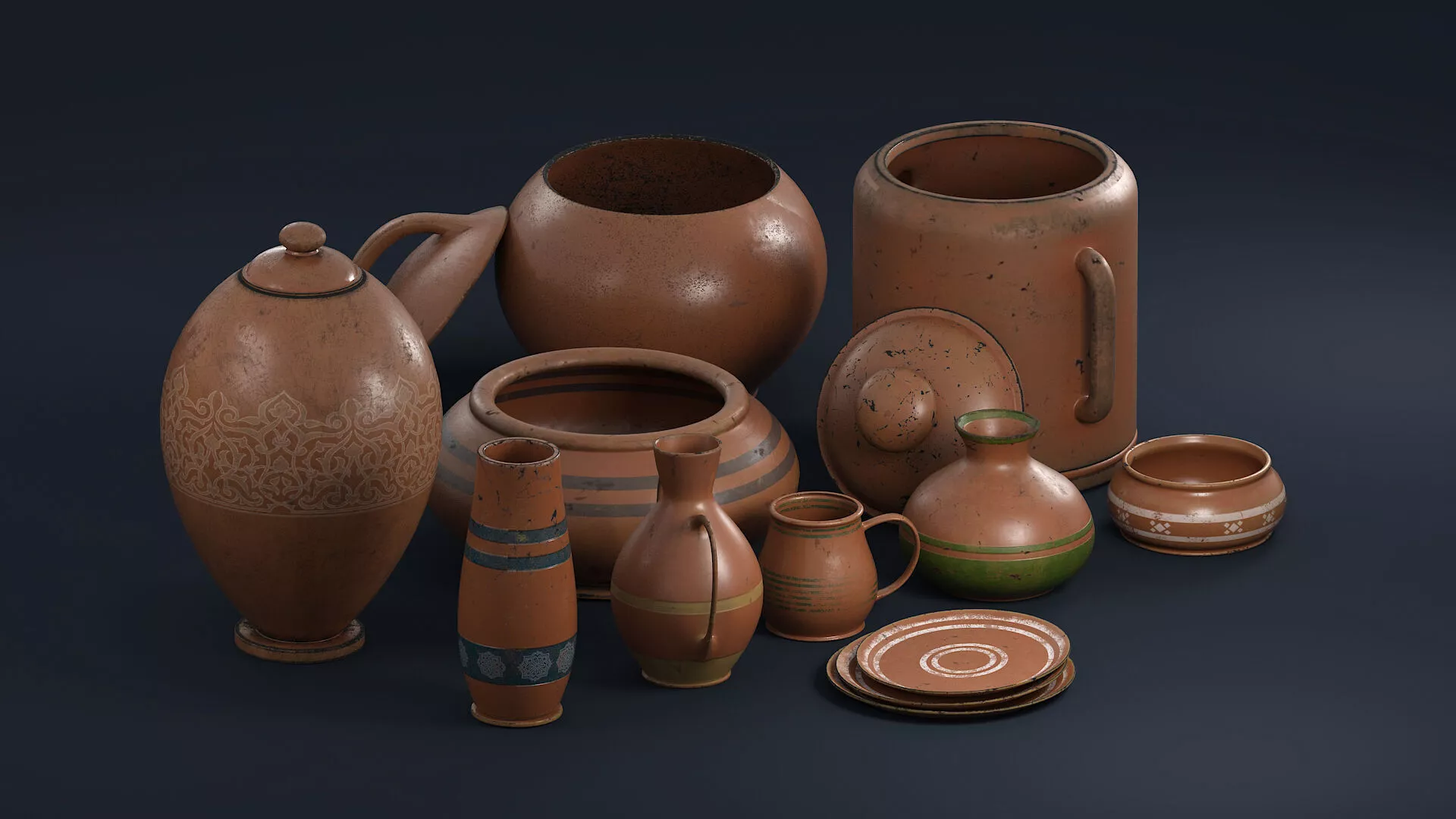 Antique Pottery Collection PBR Low-poly 3D model