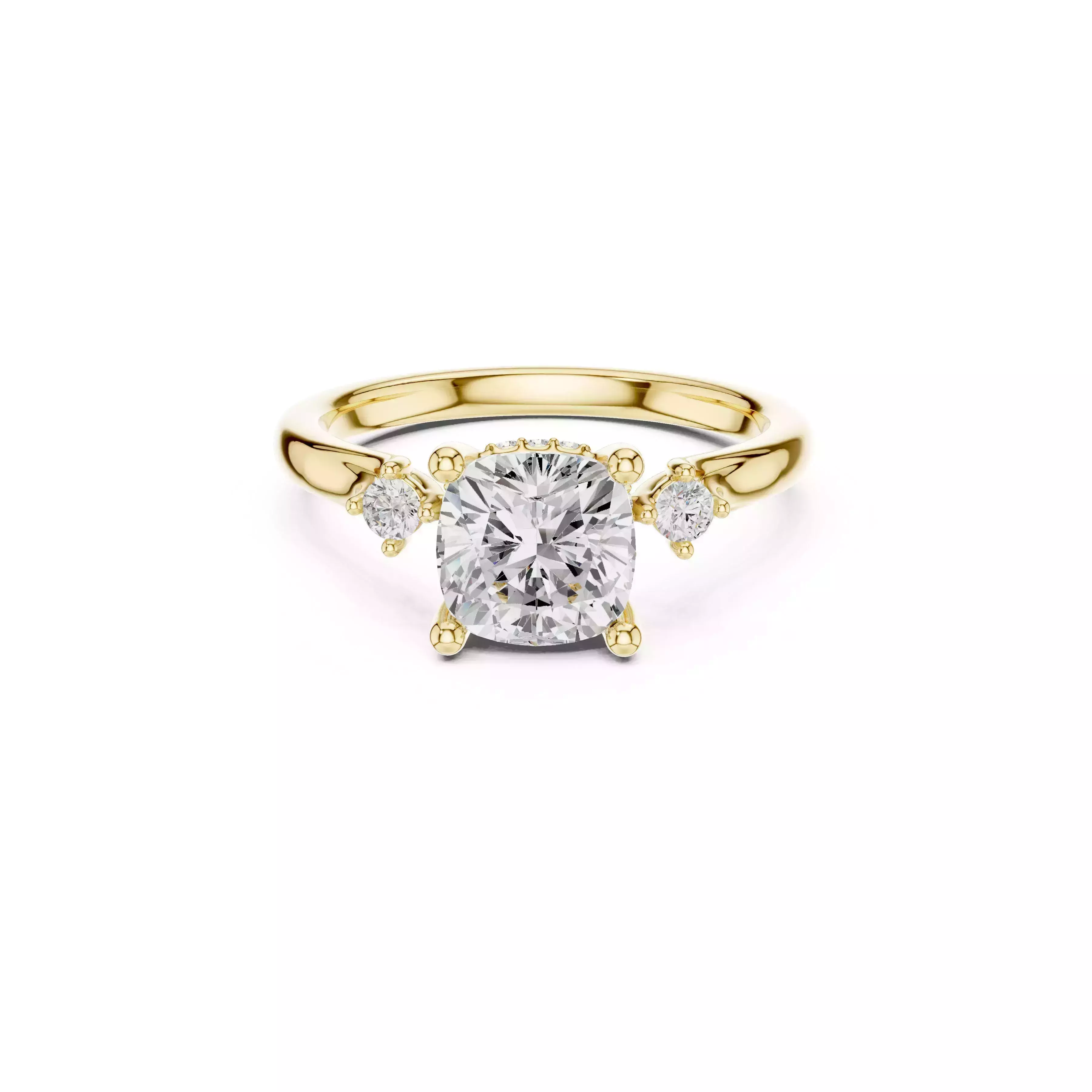Minimal Cushion Cut Diamond Three Stone Bridal Engagement Ring 3D print model
