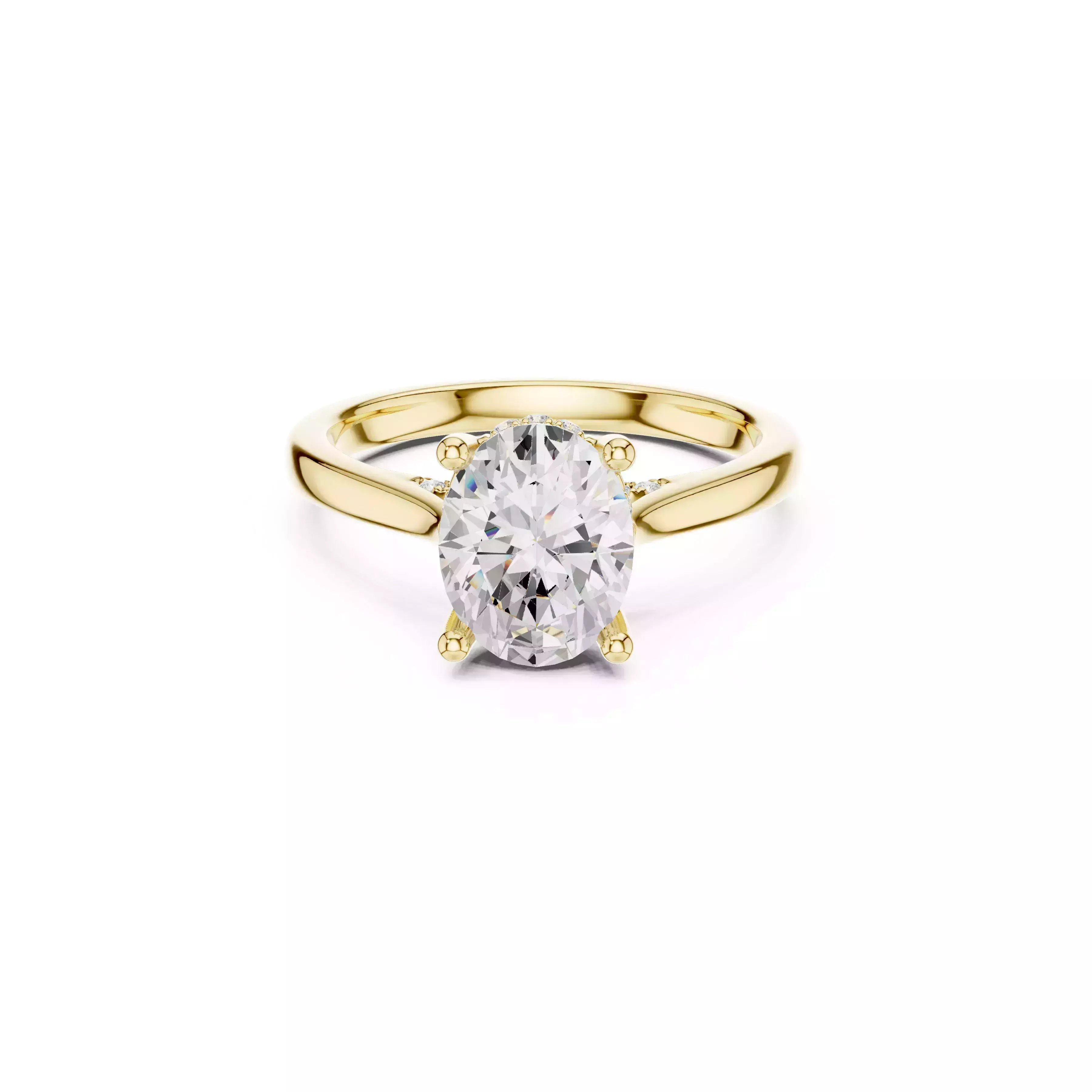 Oval Solitaire Engagement Ring Minimalist Hidden Halo Bridal 3D print model
