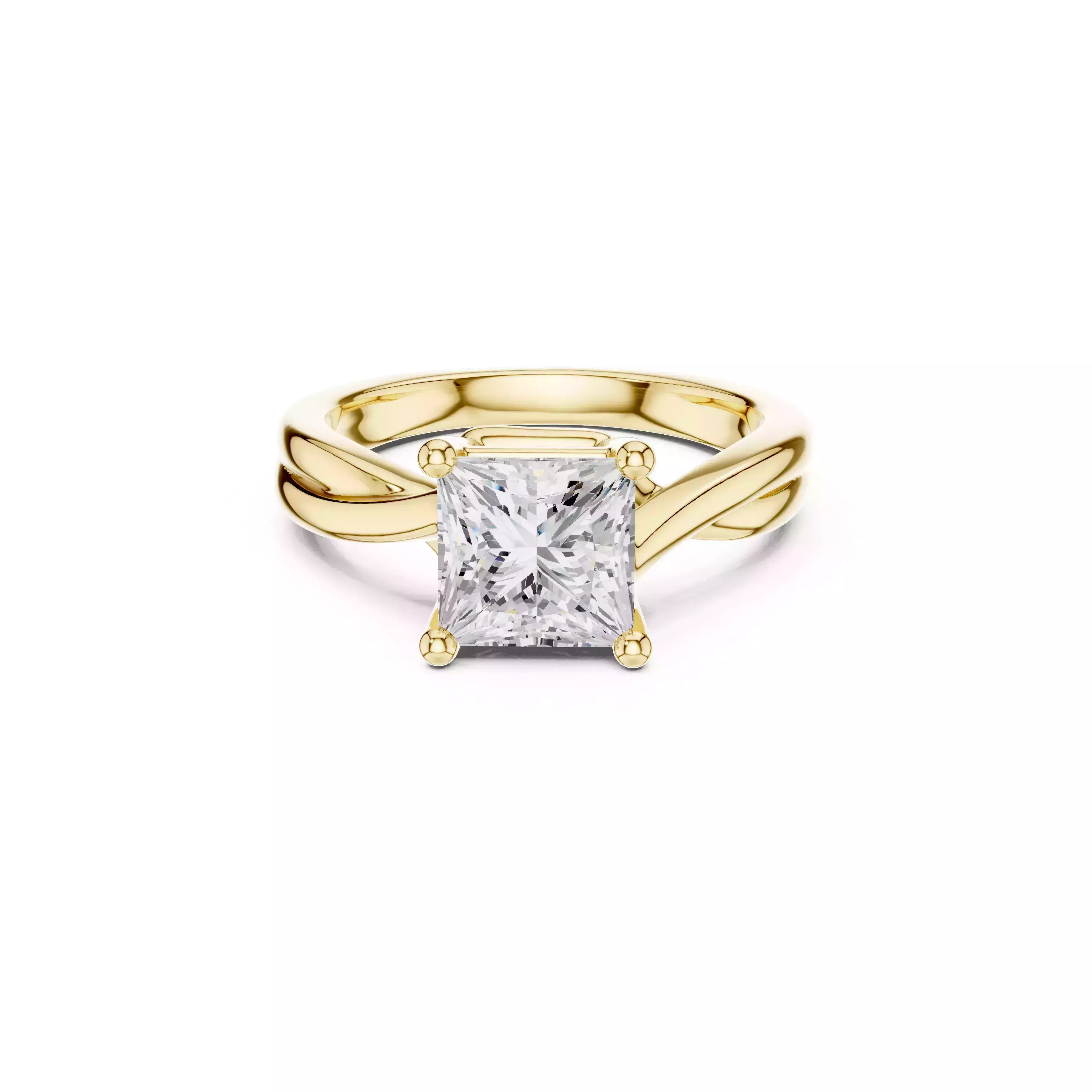 Princess Cut Twist Engagement Ring Solitaire Bridal Ring CAD 3D print model