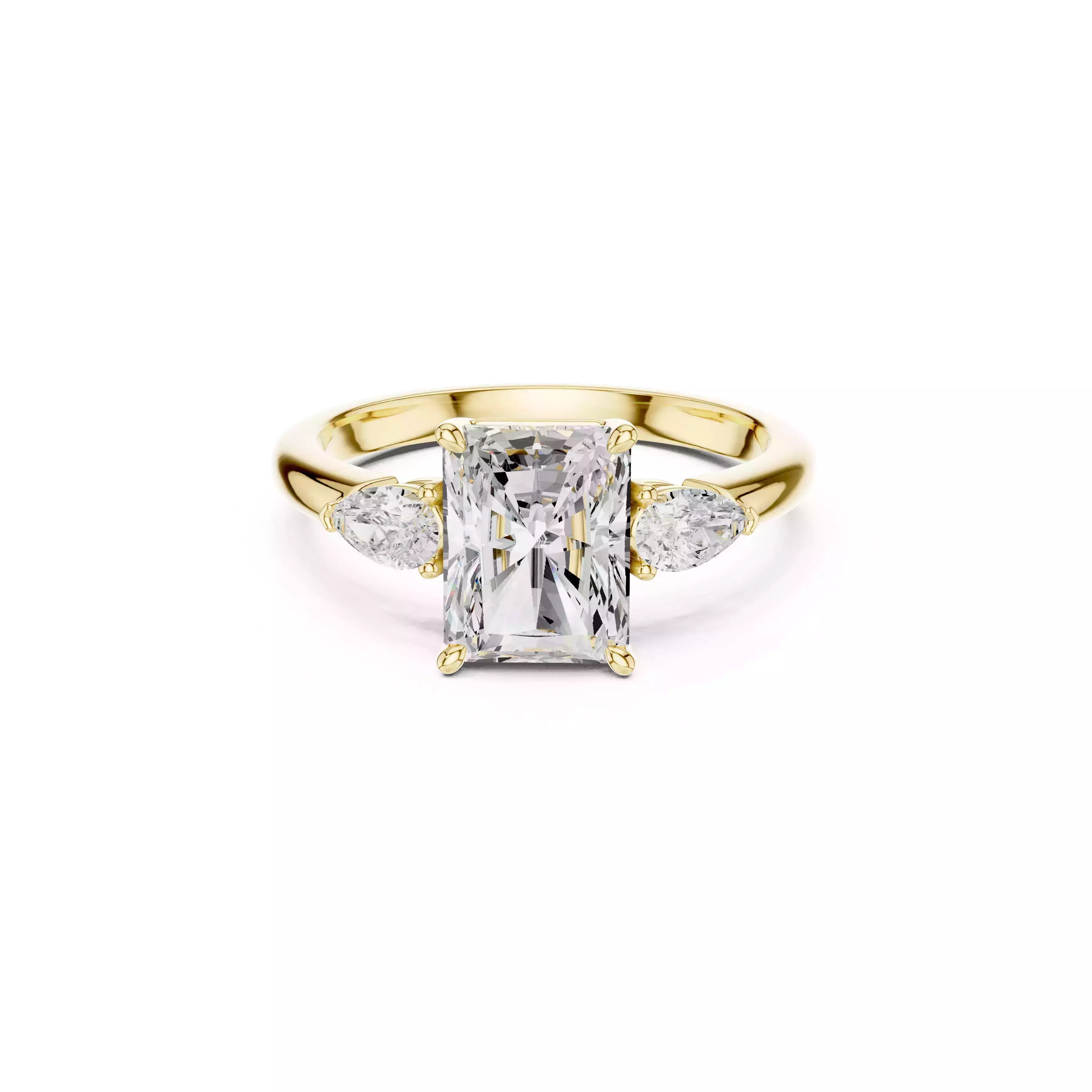 Radiant Cut Three Stone Engagement Ring Pear Side Diamond Bridal 3D print model