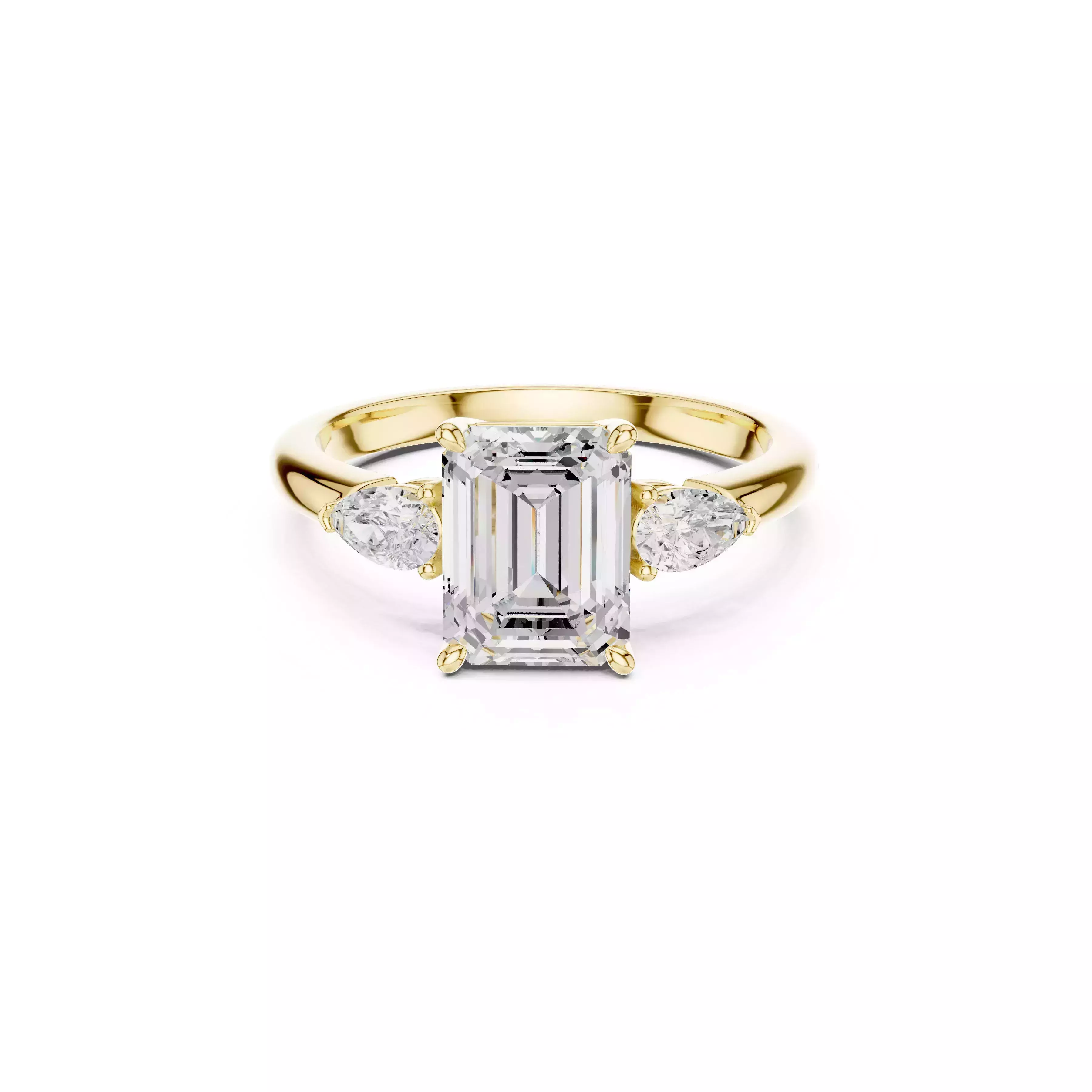 Emerald Pear Three Stone Luxury Bridal Engagement Ring CAD 3D print model