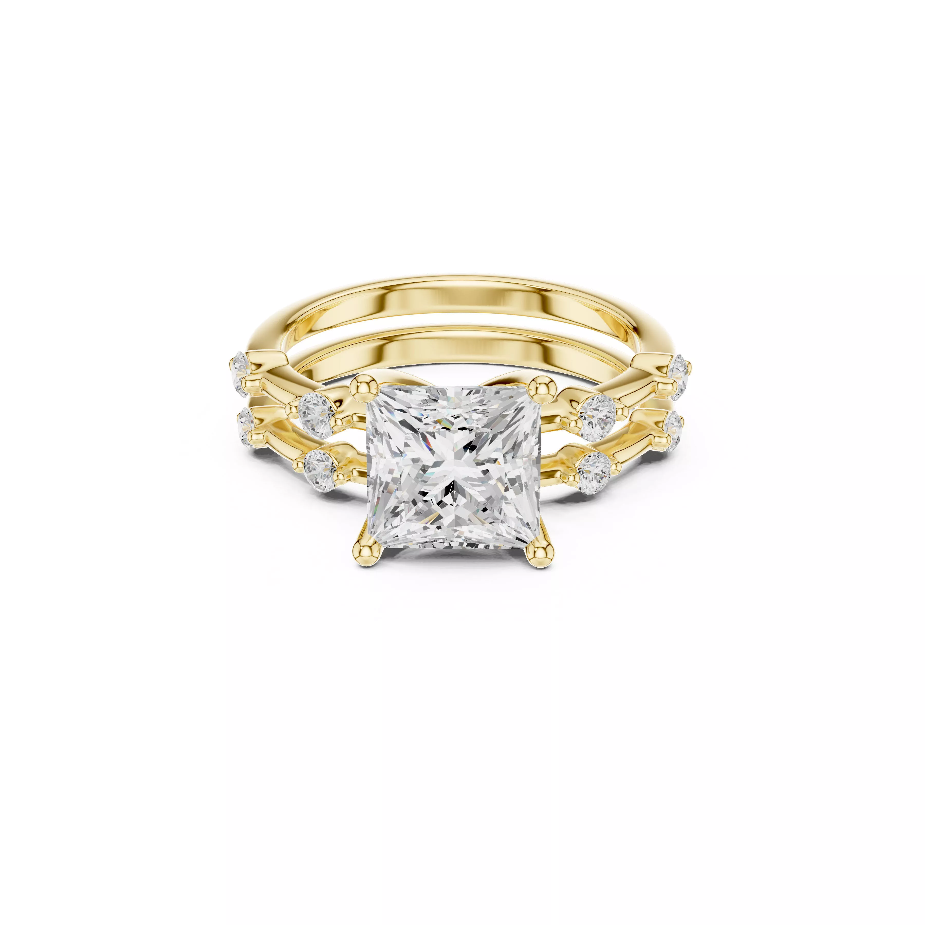 Princess Cut Multi Band Engagement Ring Triple Row Bridal Ring 3D print model