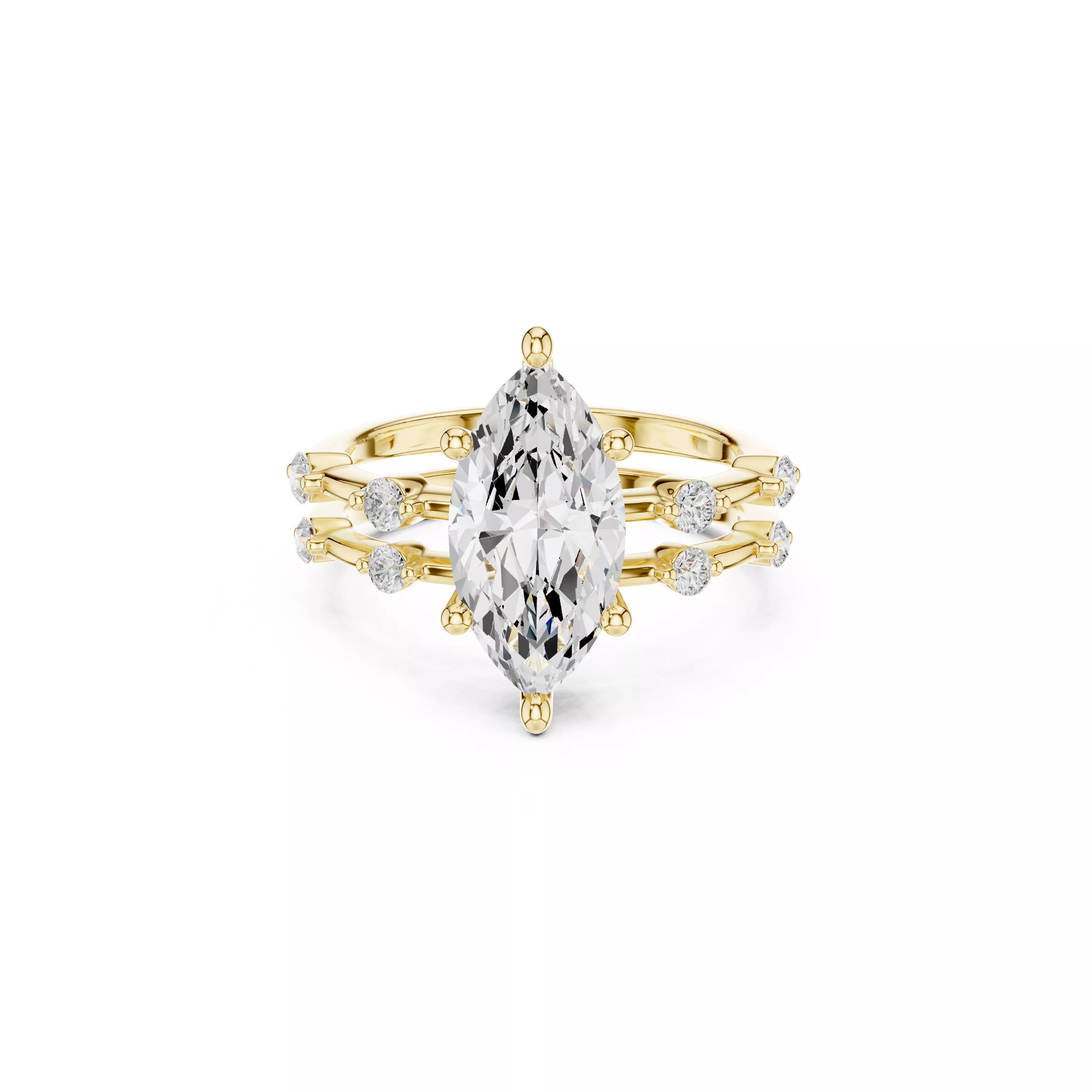 Marquise Cut Triple Band Engagement Ring Luxury Split Shank 3D print model