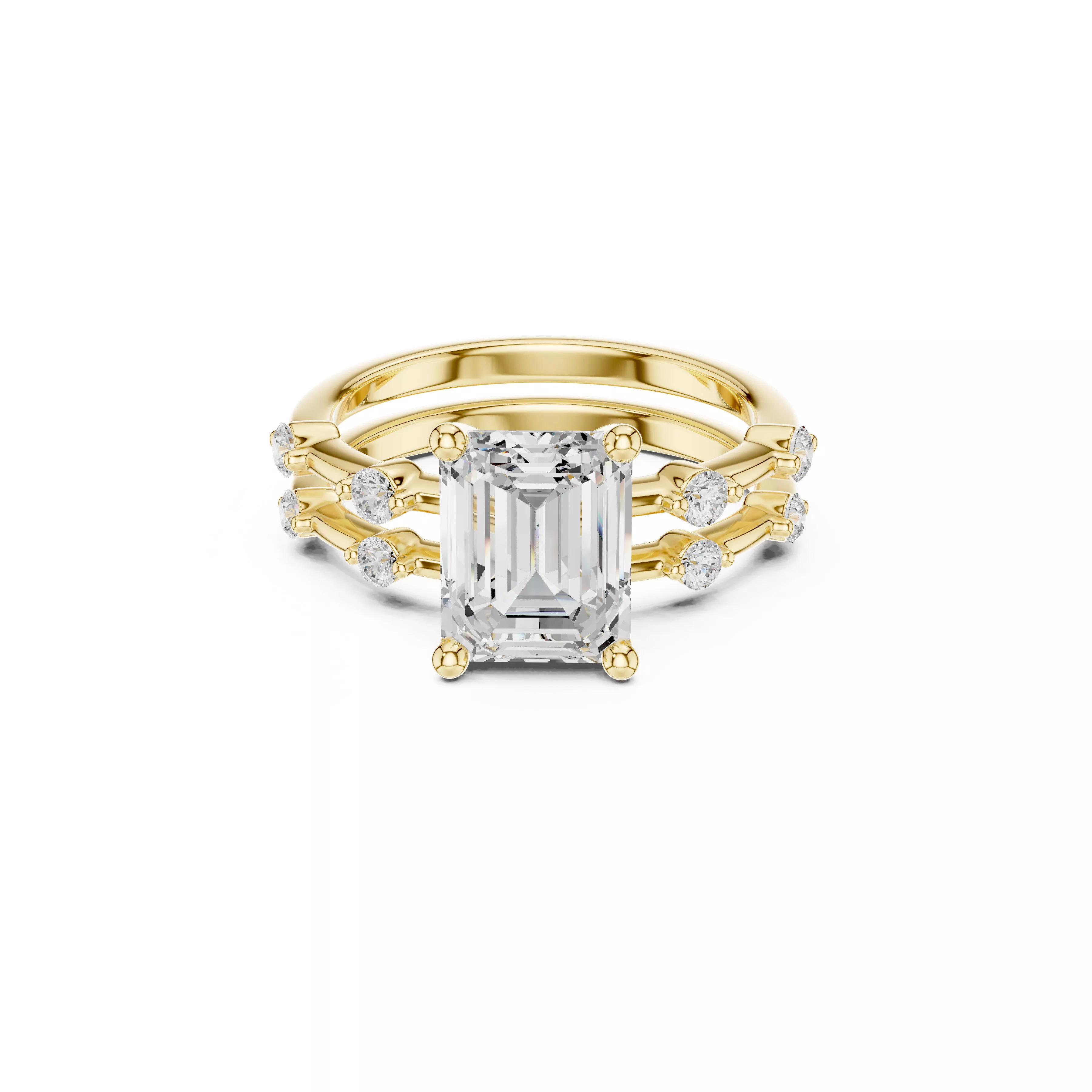 Emerald Cut Multi Band Modern Split Shank Bridal Engagement Ring 3D print model