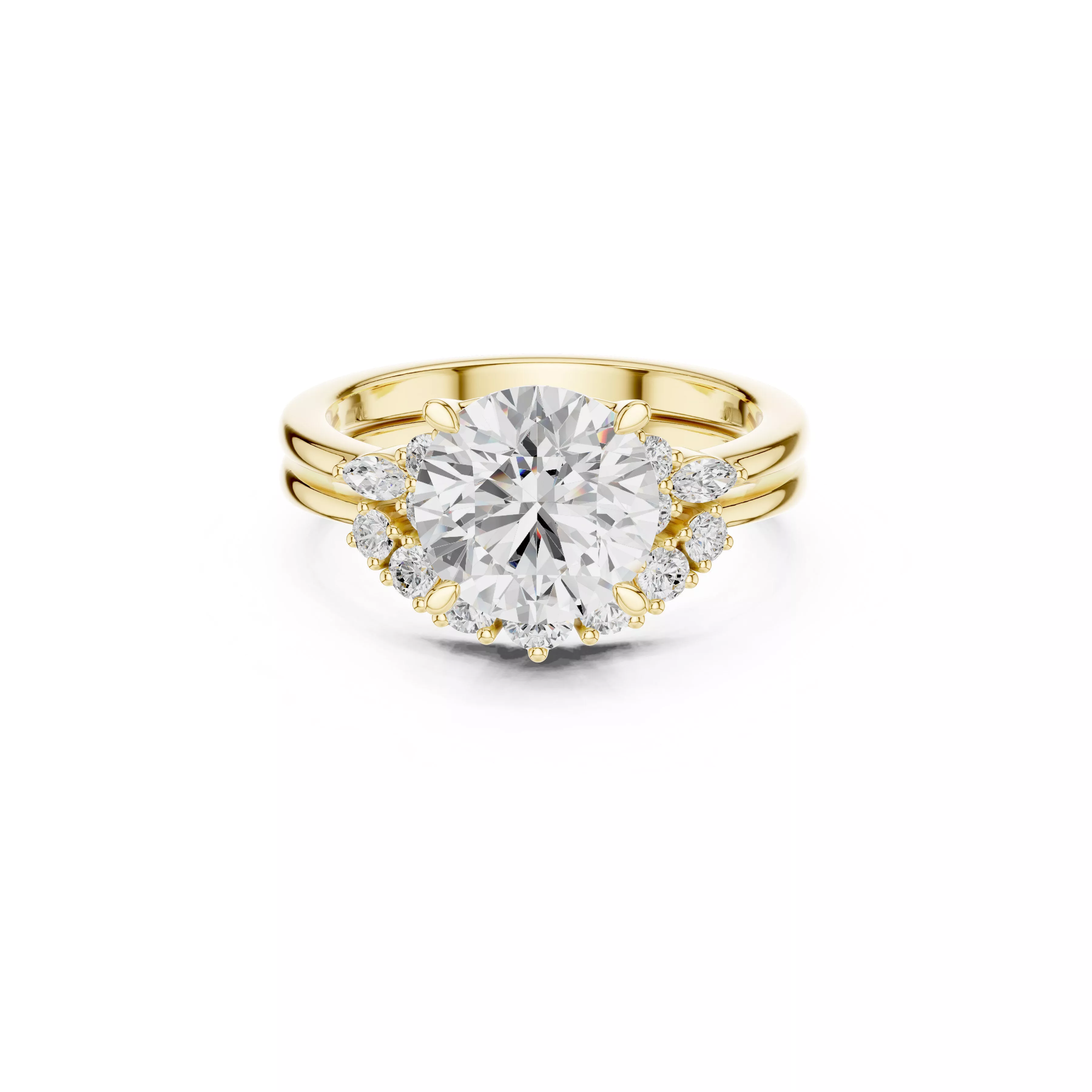 Diamond Cluster Engagement Ring Luxury Split Shank Bridal Ring 3D print model