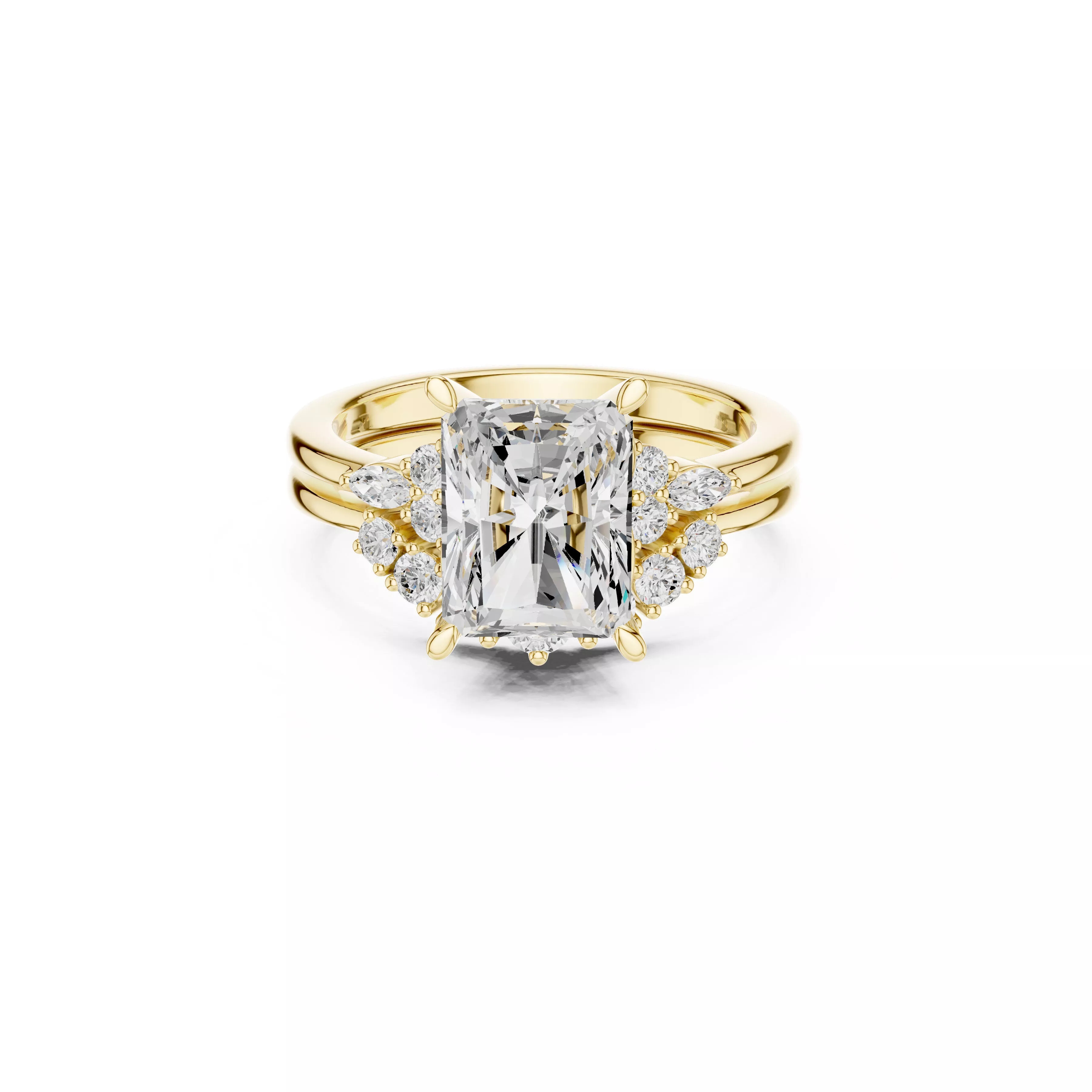Radiant Diamond Engagement Ring Luxury Triple Shank Bridal Ring 3D print model