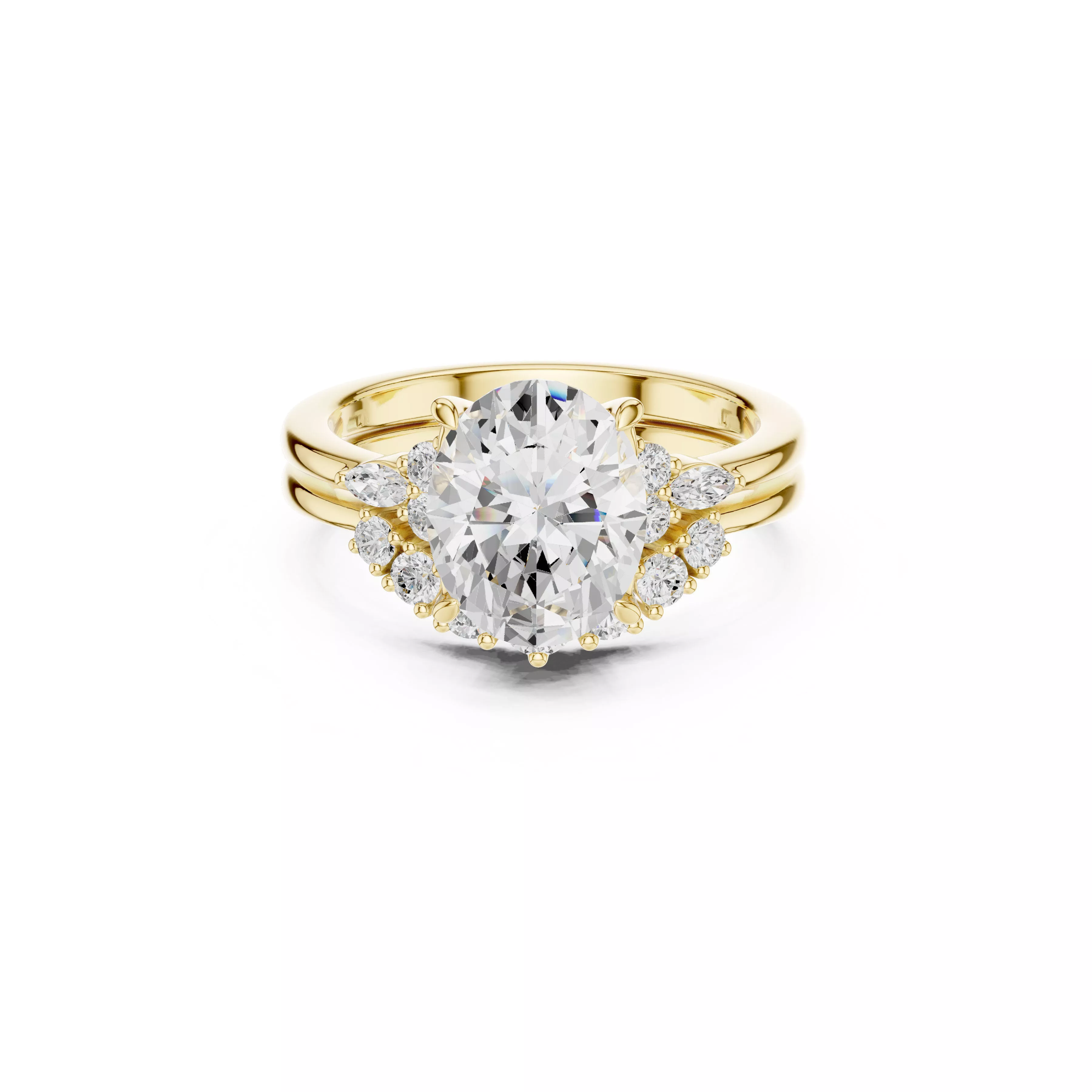 Oval Halo Engagement Ring Oval Diamond Cluster Bridal Ring CAD 3D print model