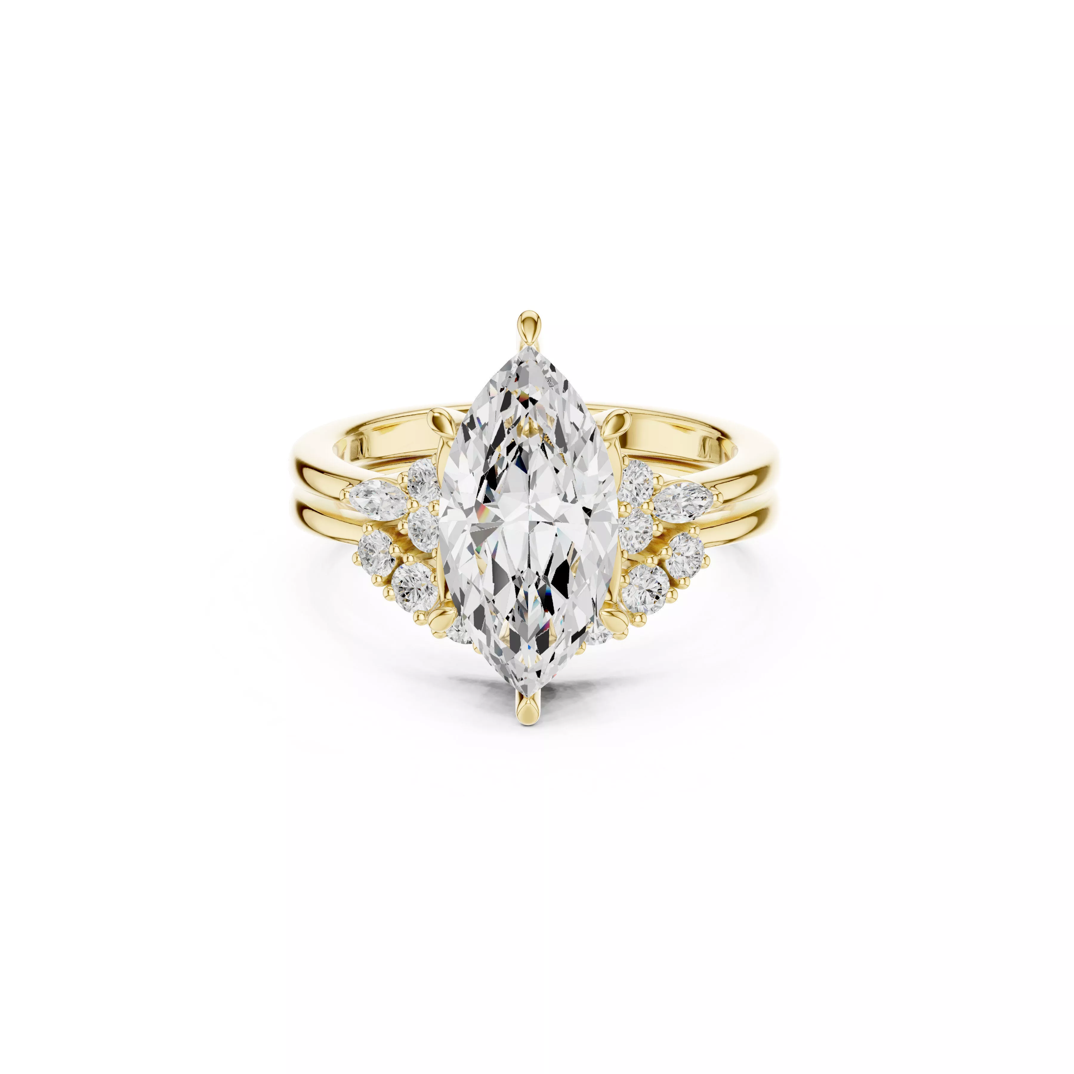Marquise Cut Halo Engagement Ring Diamond Cluster Bridal Ring 3D print model