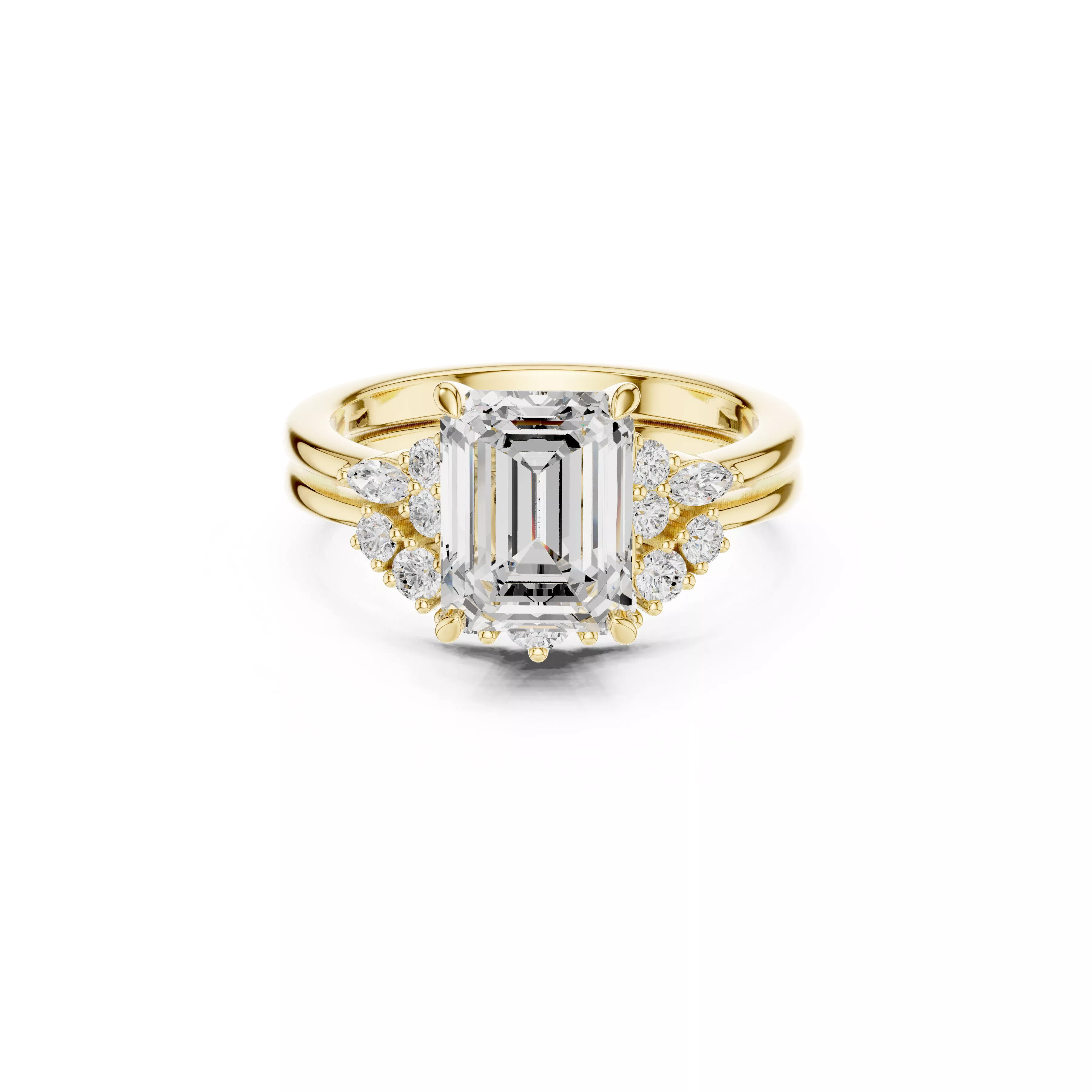 Emerald Cut Halo Diamond Cluster Bridal Engagement Ring CAD 3D print model