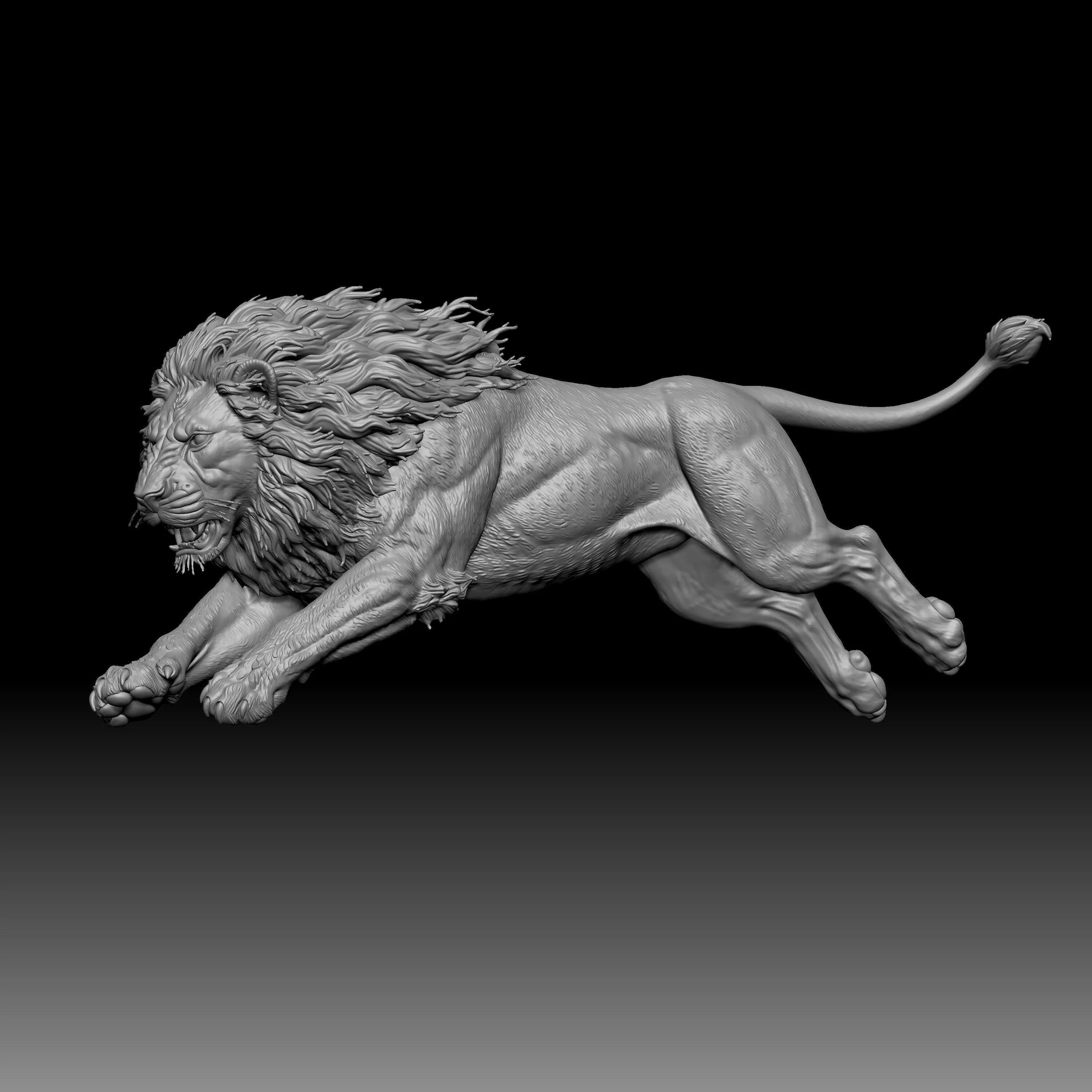 leaping or running lion sculpture 3D print model