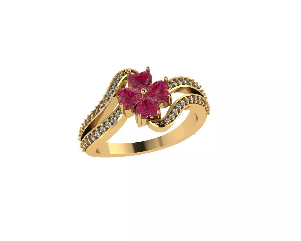 Red Diamond Floral Rings 3D print model