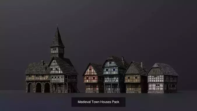 Medieval Buildings game-ready 3D Model Pack 3