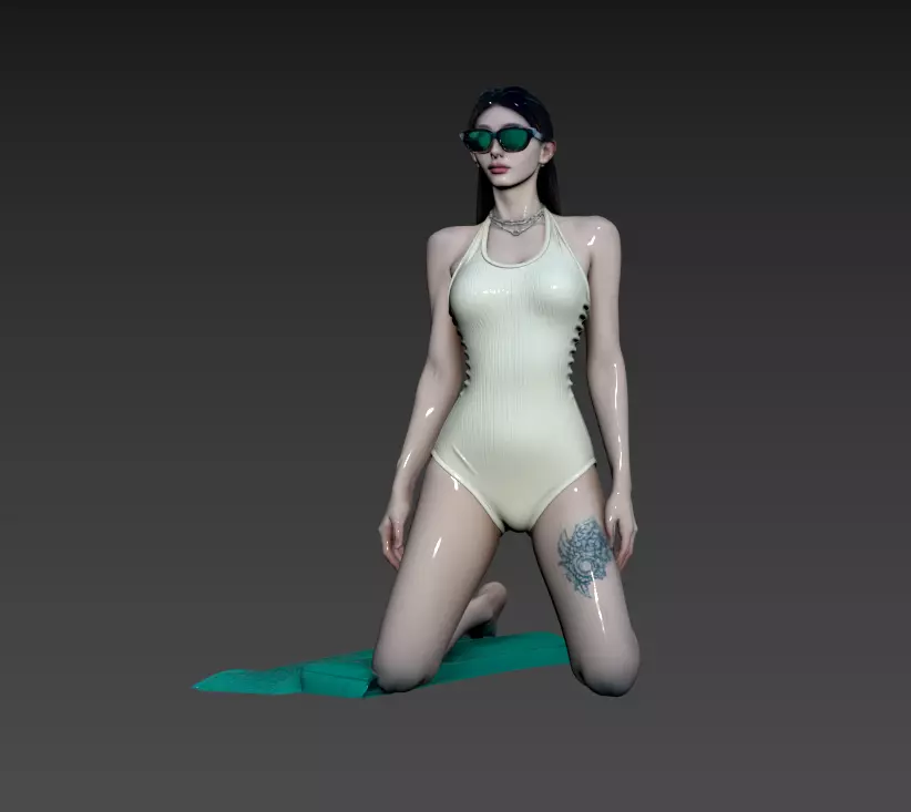 B2- Female with Sunglasses Swimsuit Tattoo 3D model