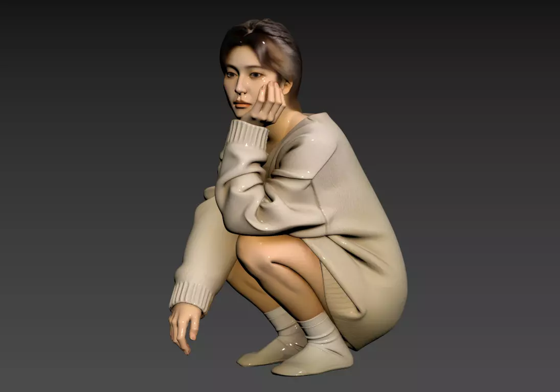 B4- Chinese Style Scene - Gentle Little Girl 3D model