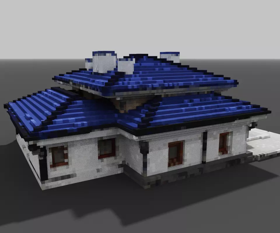 Mediterranean Style Voxel Villa 3D model